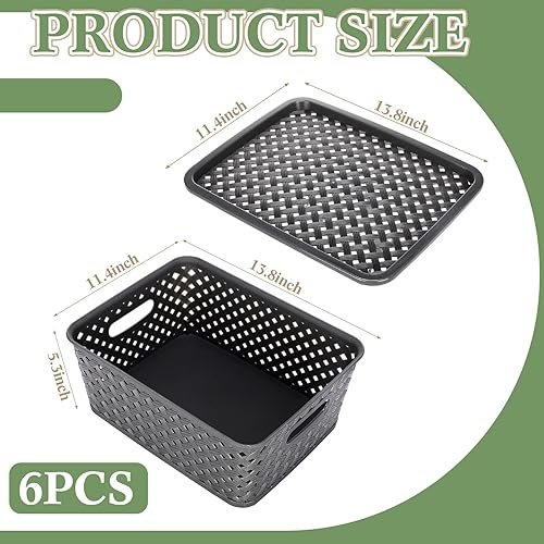 Miniatura 2 de FoldTier Paquete de 6 cestas de almacenamiento de plástico apilables, contenedores organizadores de punto para estantes, cajones, gabinetes,