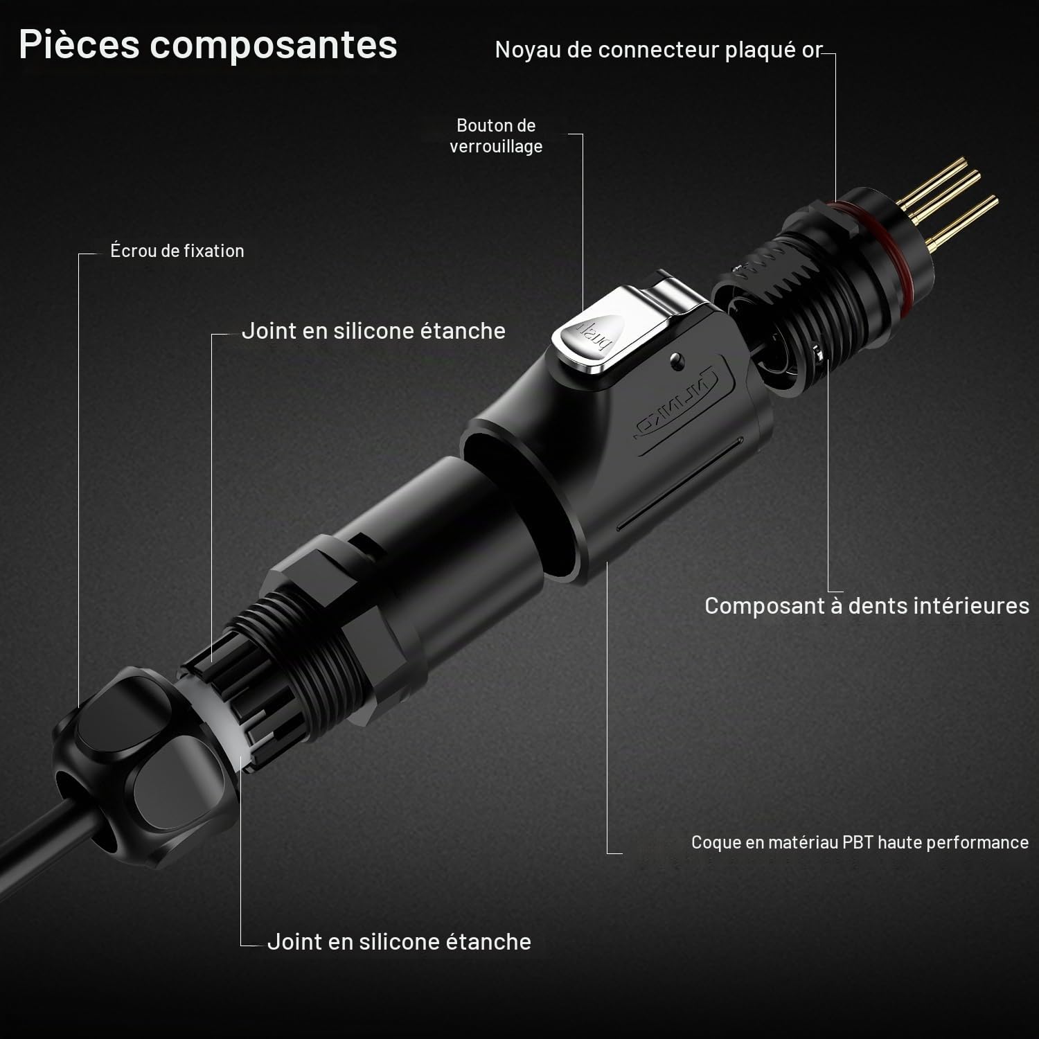 CNLINKO LP-20 Connecteur étanche à 2 Broches, Connecteur Circulaire IP68, Connecteur aéronautique à branchement Rapide, Connecteur à souder en Plastique PBT, Industrie Maritime(2 Broches)