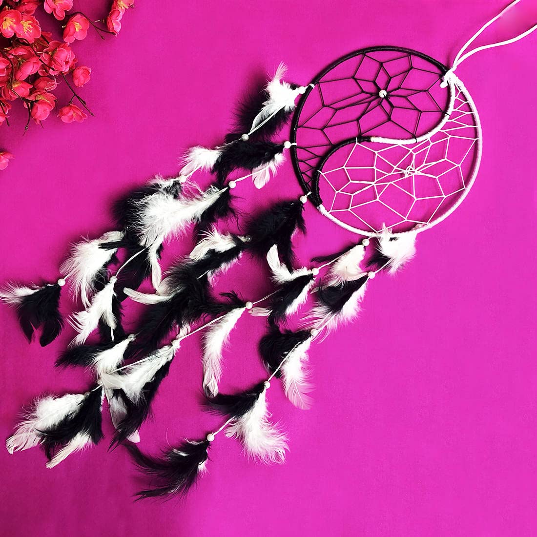 VASTU ART - Vastu Feng Shui Black & White Yin Yang Dream Catcher Wall Hanging for Good Dreams and Positive Energy, Happiness Decoration Showpiece-image-0