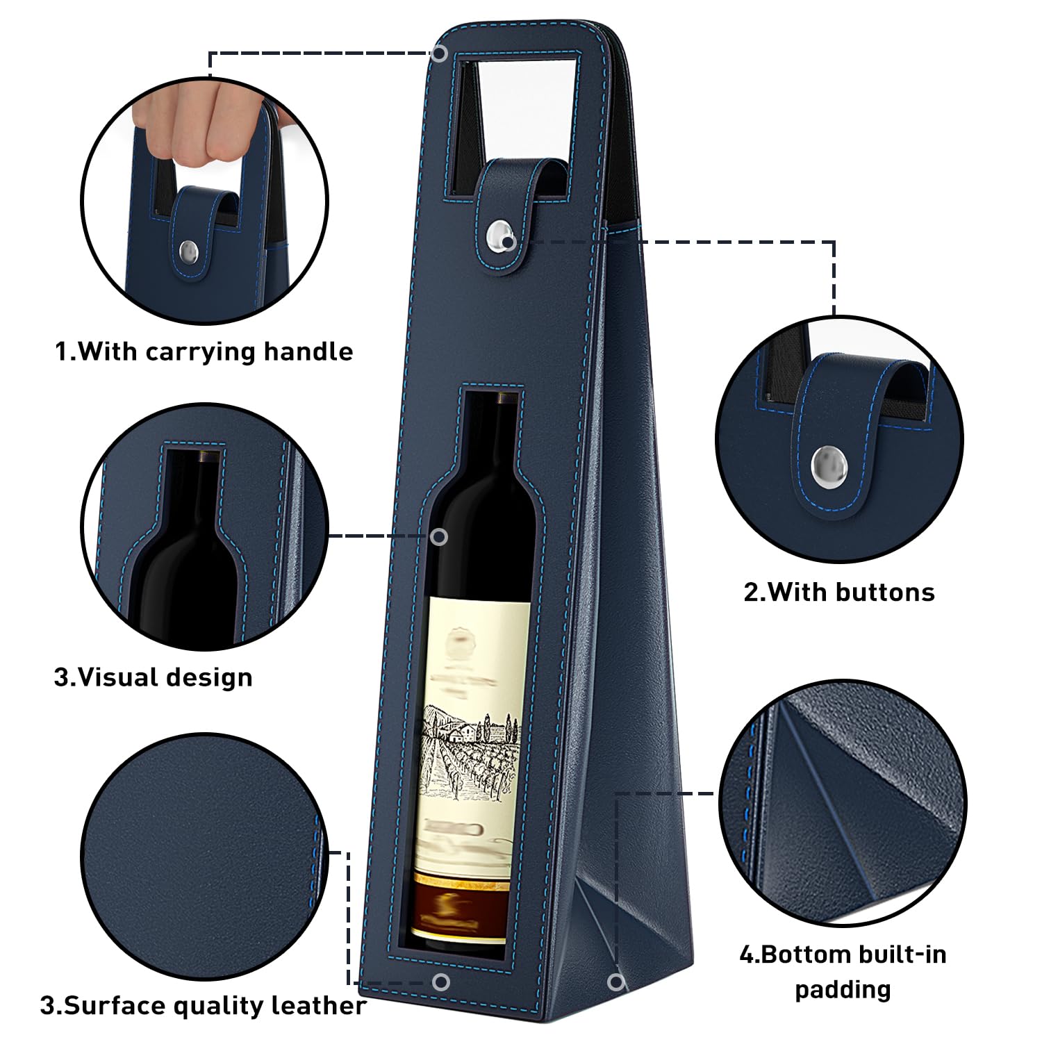 RYDDOY Sac cadeau pour vin, sac fourre-tout réutilisable en cuir pour bouteille de champagne et bière pour anniversaire, mariage, pique-nique, cadeaux de Noël (bleu)
