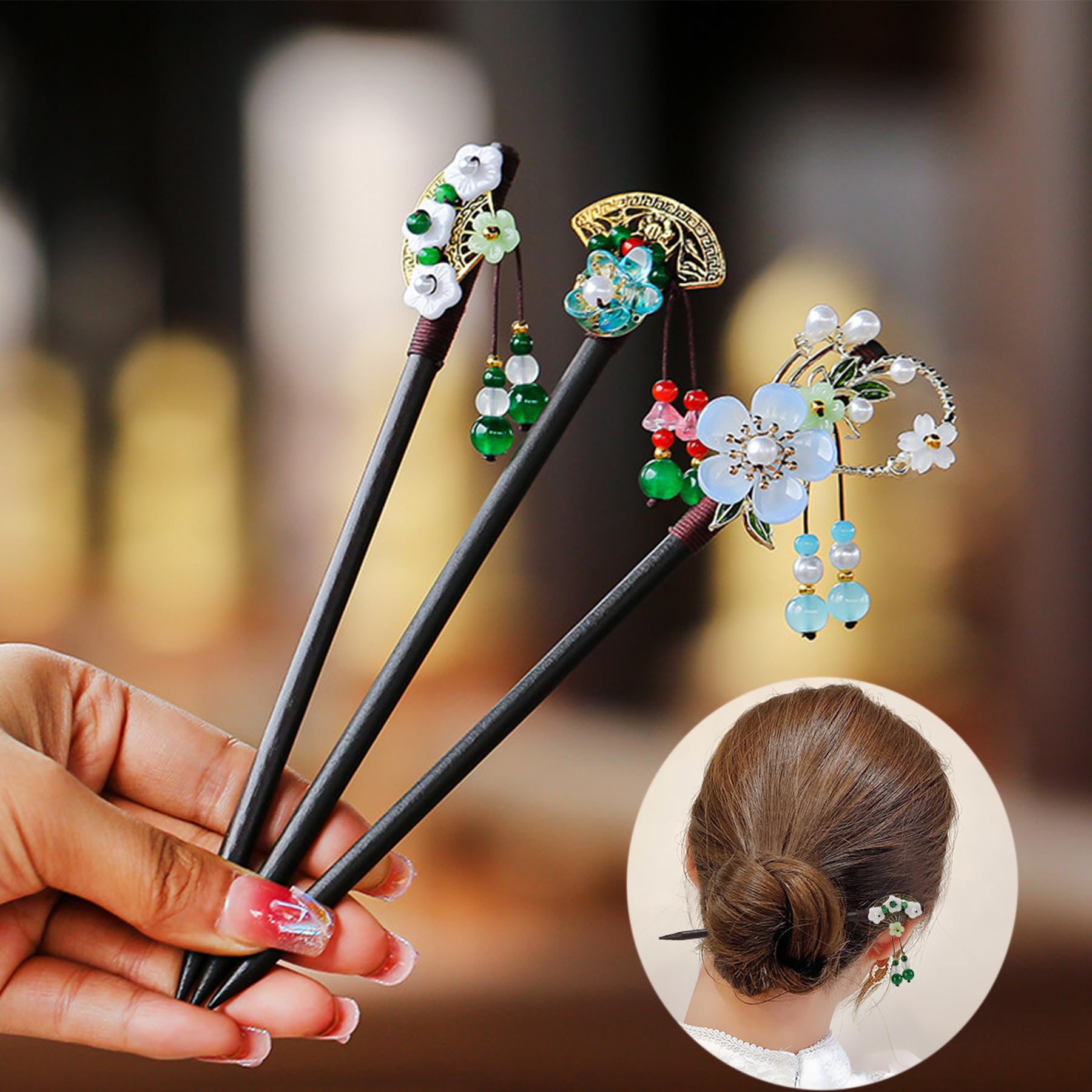 Amazon.com : 3 Pcs Hair Stick Flower Hairpins Chinese Vintage Hair 