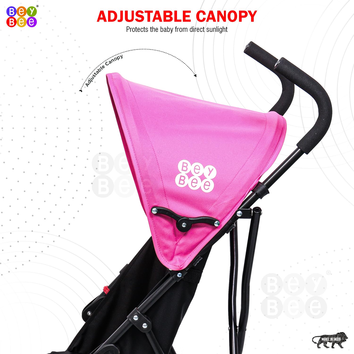 BeyBee Travel-Friendly Light Weight Baby Stroller and Buggy|Poratble Trolly for Newborn Kids with 5 Point Safety Harness|Pre Installed with Canopy|Easy Foldable Boys/Girls Age 0-3 Years (Pink)