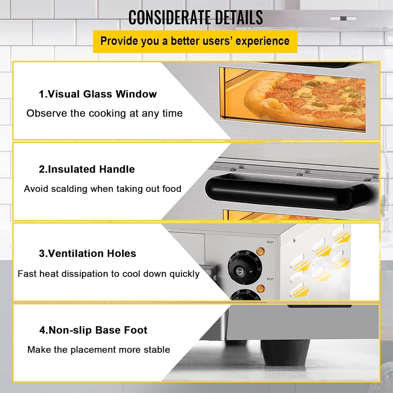 Piano di Lavoro per Forno per Pizza Commerciale, Pizzaiolo Commerciale in Acciaio Inossidabile da 16 Pollici con Timer, Regola La Temperatura da 0 a 350 ℃ per La Casa del Ristorante Dell'hotel