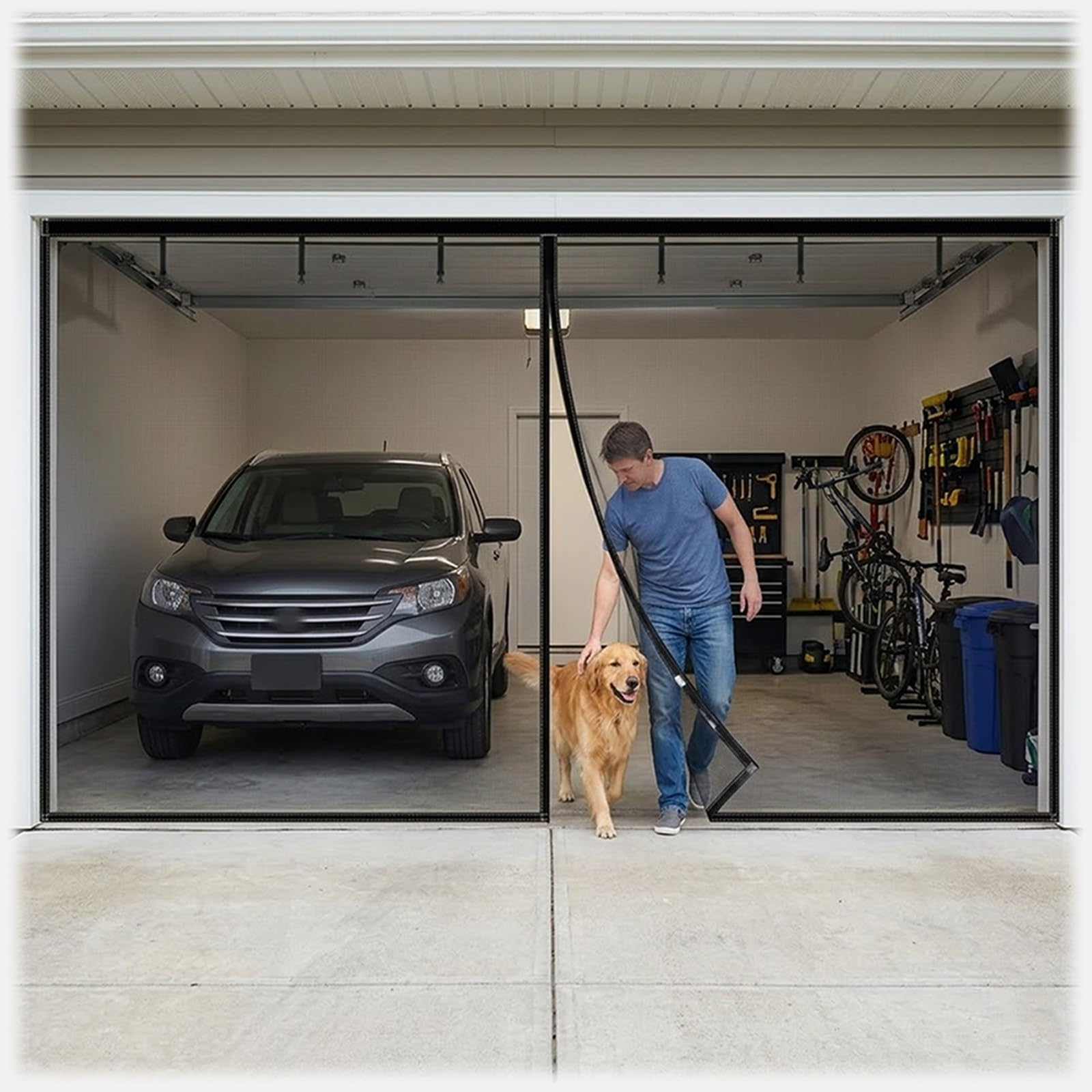 Moustiquaire porte garage magnétique rideau écran fibre verre gris 183x183