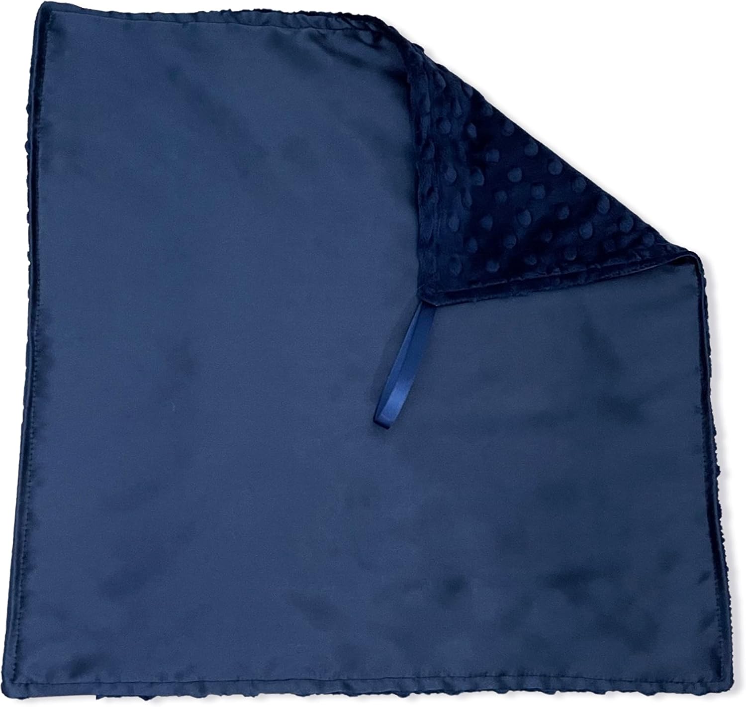 MEG ORIGINAL Baby Boy Security Blanket, Satin + Minky with Loop (Navy Blue)