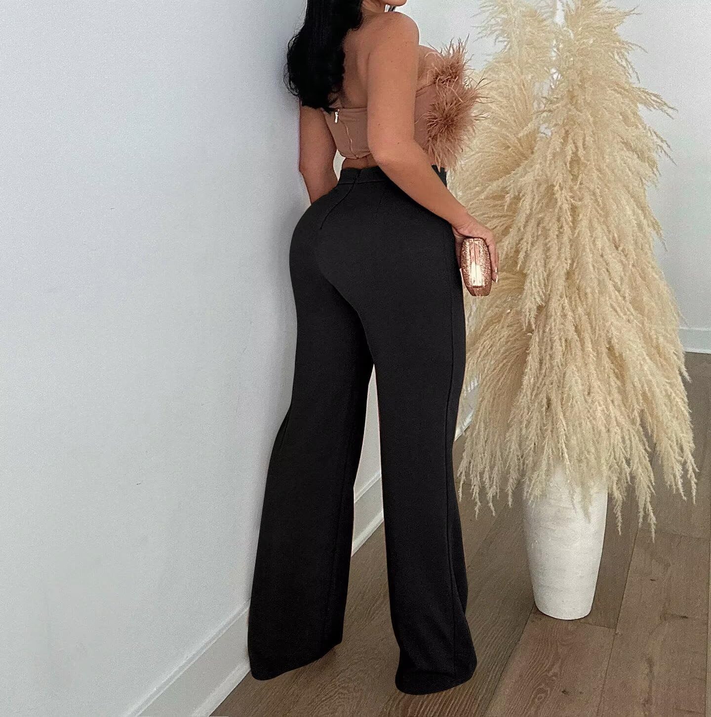 Women Stretchy Straight Leg Dress Pants Comfy Solid Classic High Waisted Wide Leg Long Bootcut Pant Slacks Work Office - Image 5