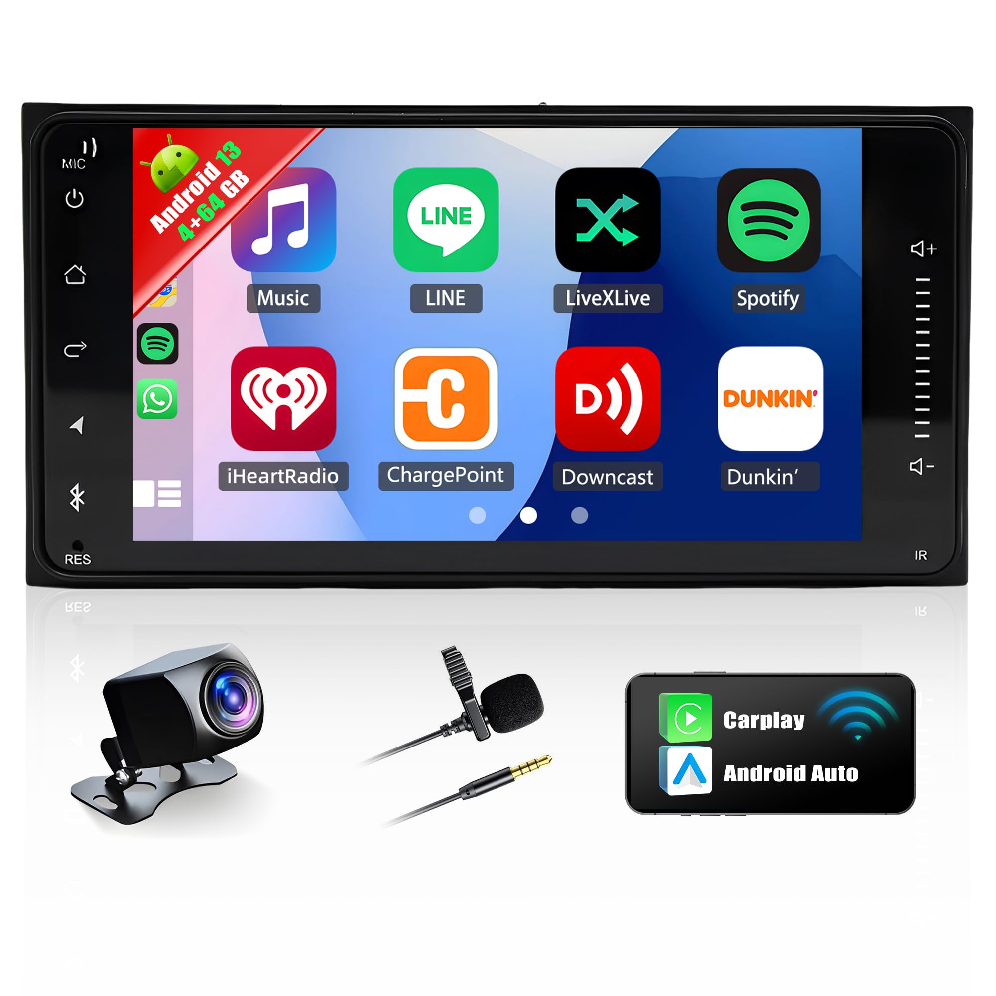 4+64G Car Stereo for Toyota 4Runner 2003-2009 Camry 2002-2006 Highlander 2001-2007 RAV4 2001-2005, 7" Touchscreen Android 13 Car Radio with CarPlay