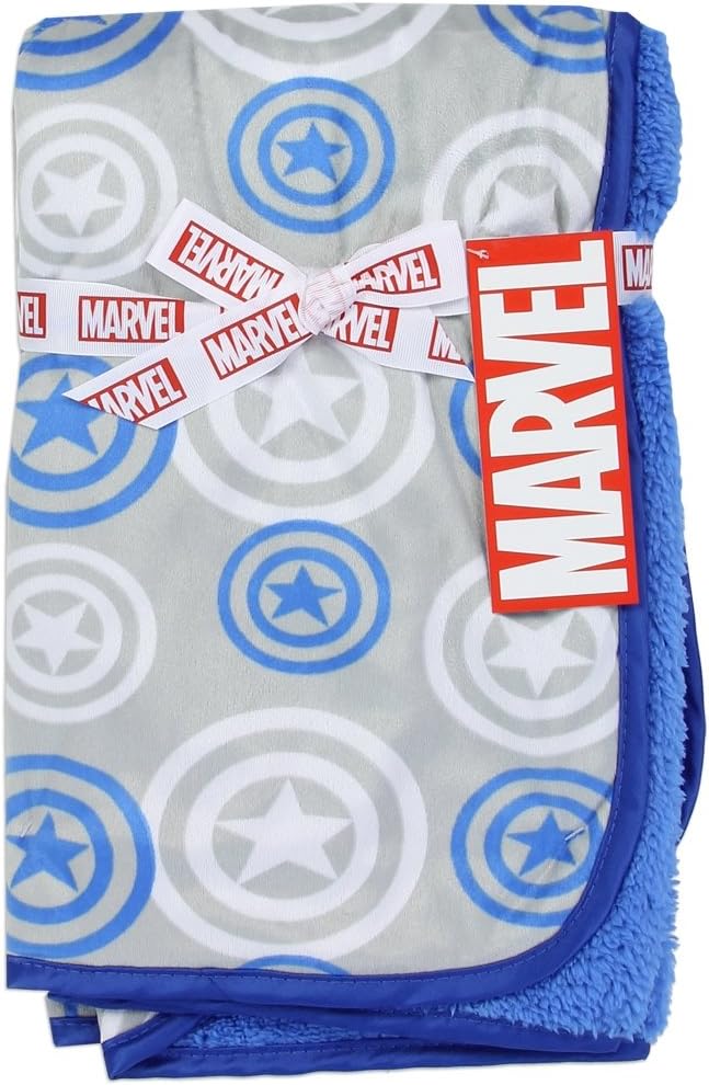 Zhaofallaway Avengers Super Soft All-Over Print Mink and Sherpa Blue Baby Blanket (Blue)