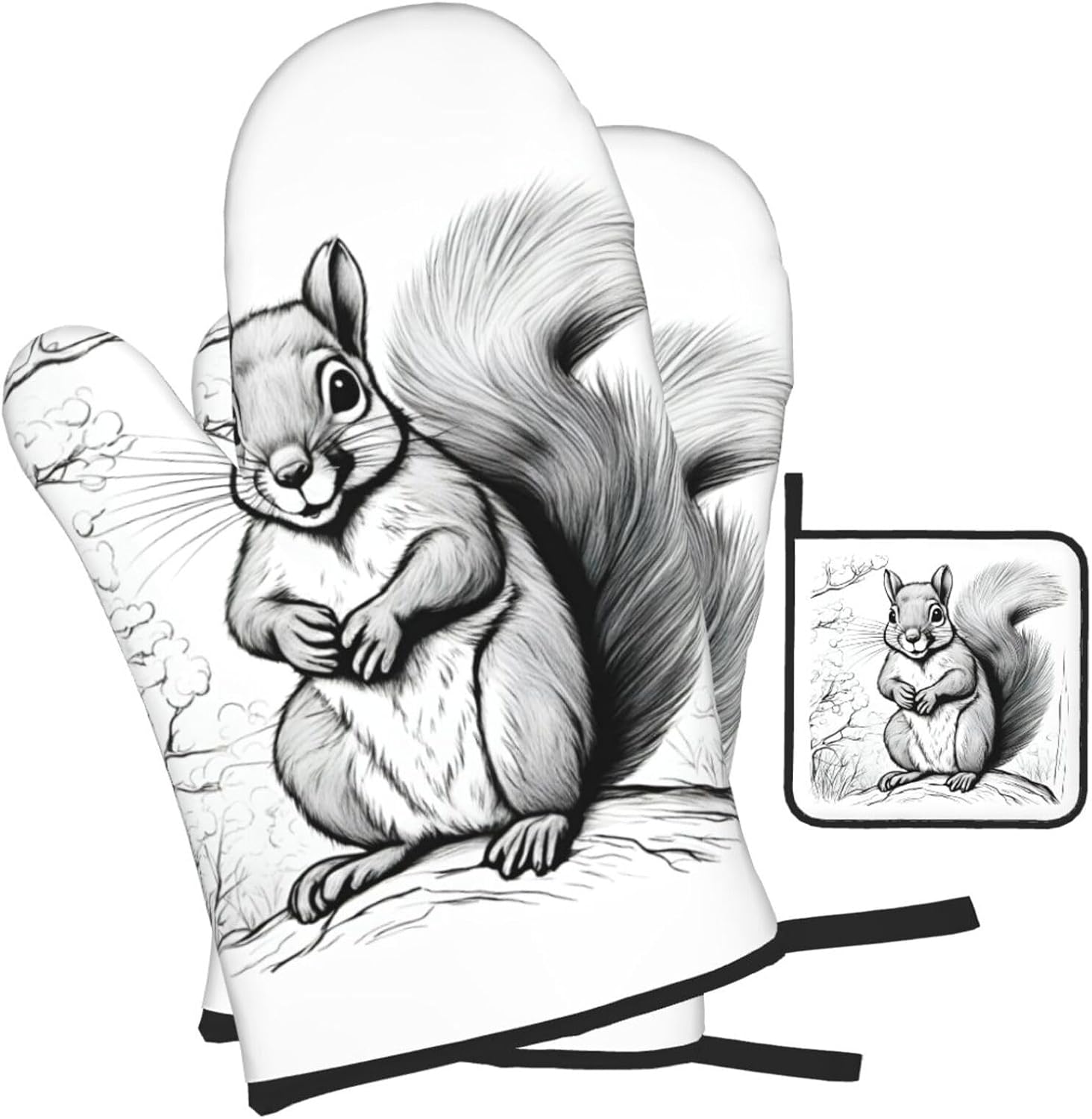 Cartoon Squirrel Print Heat Resistant Microwave Gloves, Used for Baking, Cooking, and Fashion Kitchen Essentials