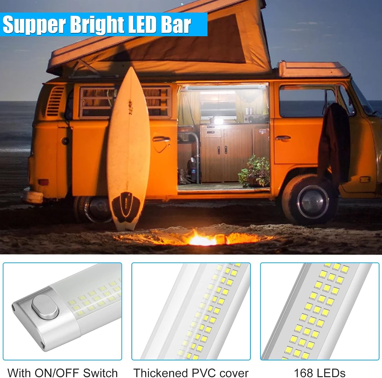 2PCS 12V Led Light Strip, 168 LED 12 Volt Led Lights, 1700LM 10W 12V-85V Led RV Interior Light Bar with ON/Off Switch, 12V Lights for Enclosed Trailer Cargo Car RV Van Truck Lorry Camper Caravan Boat