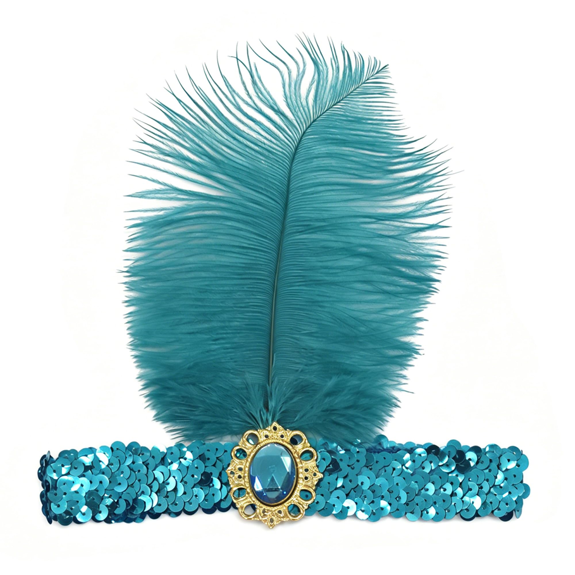 Fenisonavy Feather Headpieces 2pcs Showgirl Headpieces 1920s Flapper Headbands Headwear Accessories for Women Carnival Party Accessories (Peacock Blue, 1 Piece feather)