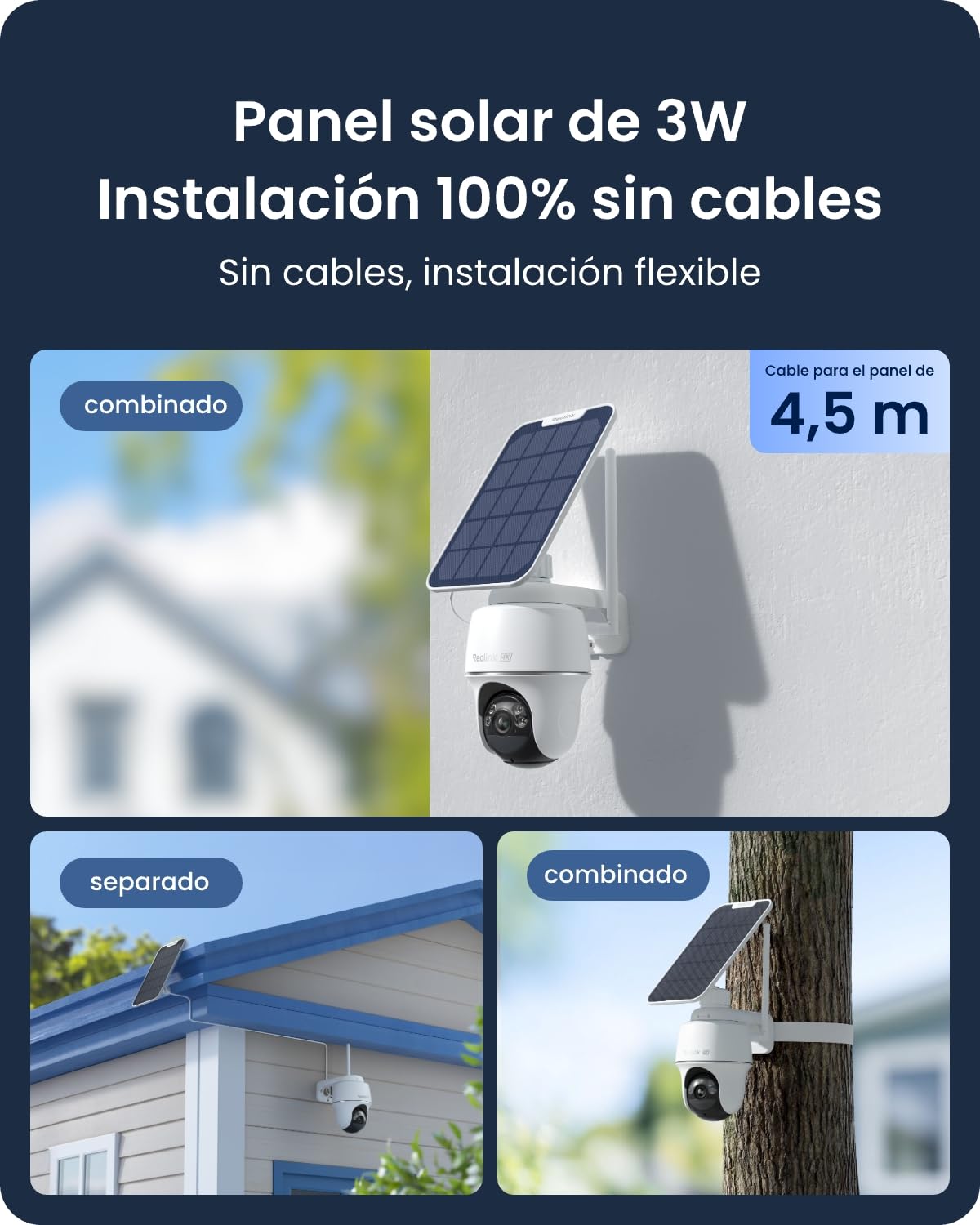 Reolink 4K 360° PT Camara Vigilancia WiFi Exterior Solar, 8MP Cámara con Auto-Seguimiento, Wi-Fi 6 de 2,4/5 GHz, Detección Inteligente, Visión Nocturna en Color, Argus PT Ultra + Panel Solar de 3W