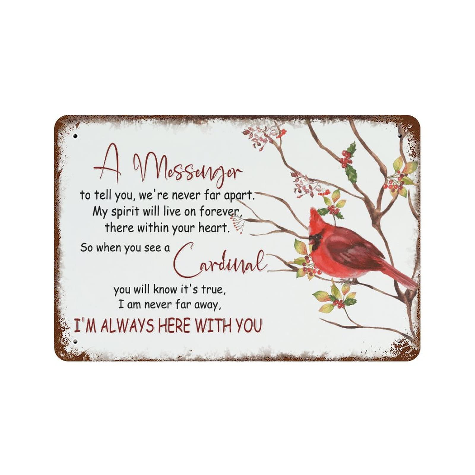 Letrero de hojalata decorativo navideño vintage con cardenales para pared exterior e interior