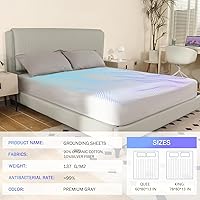 Vista 7 de Grounding Sábanas con 90% algodón orgánico, 10% fibra de plata pura, sábana bajera ajustable conectada a tierra con cordón reforzado para un mejor