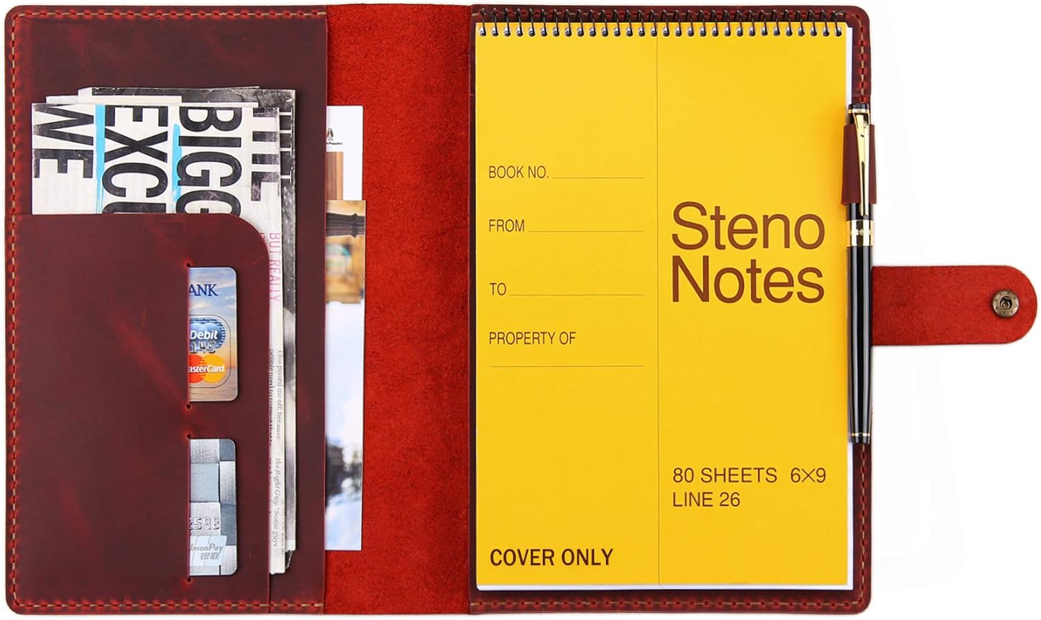 Leather Cover for 6"x9" Steno Notebook, Leather Folio