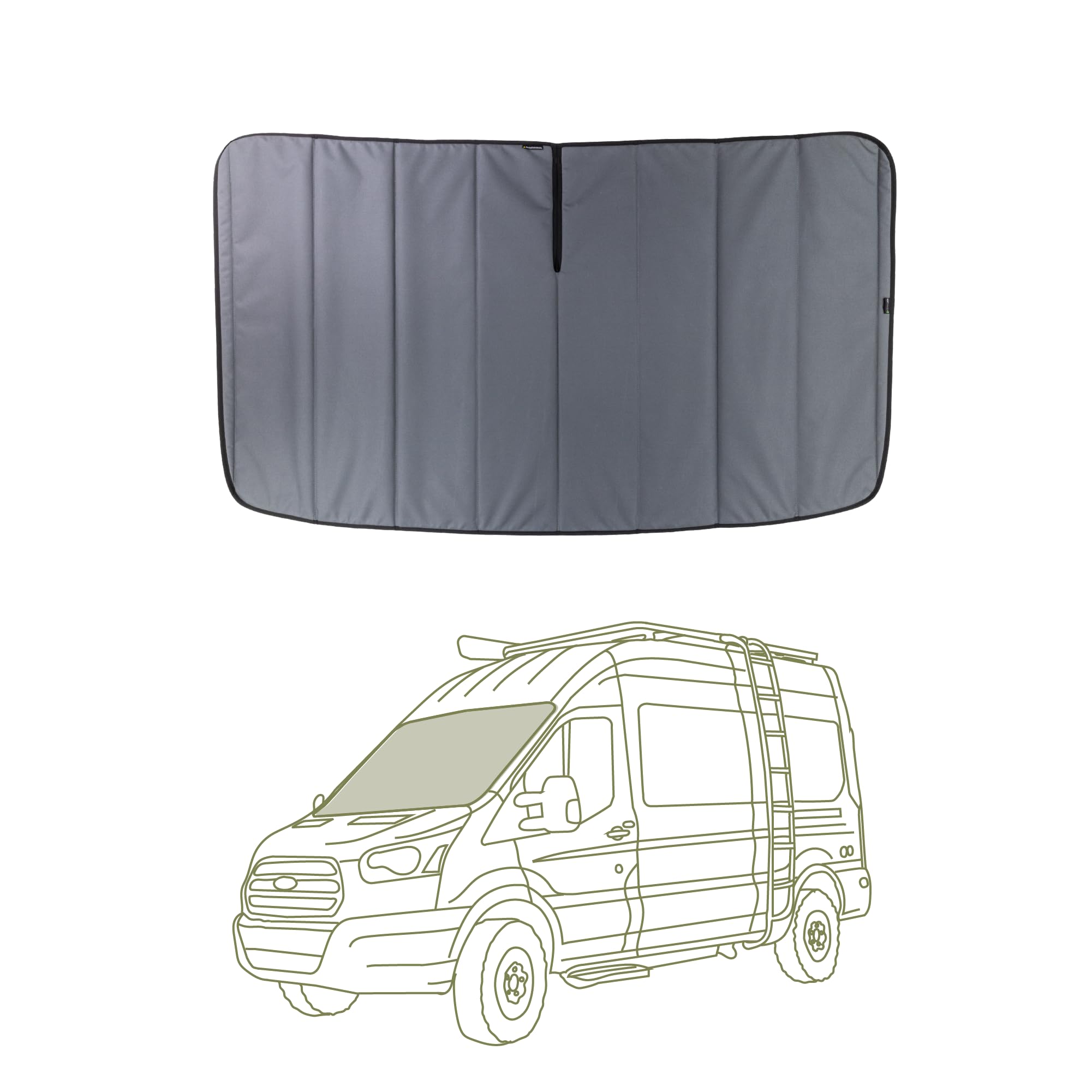 VanEssential Stealth Insulated Blackout Front Windshield Window Cover Designed for Ford Transit Van Medium and High Roof Year 2015 to Current - Charcoal Gray