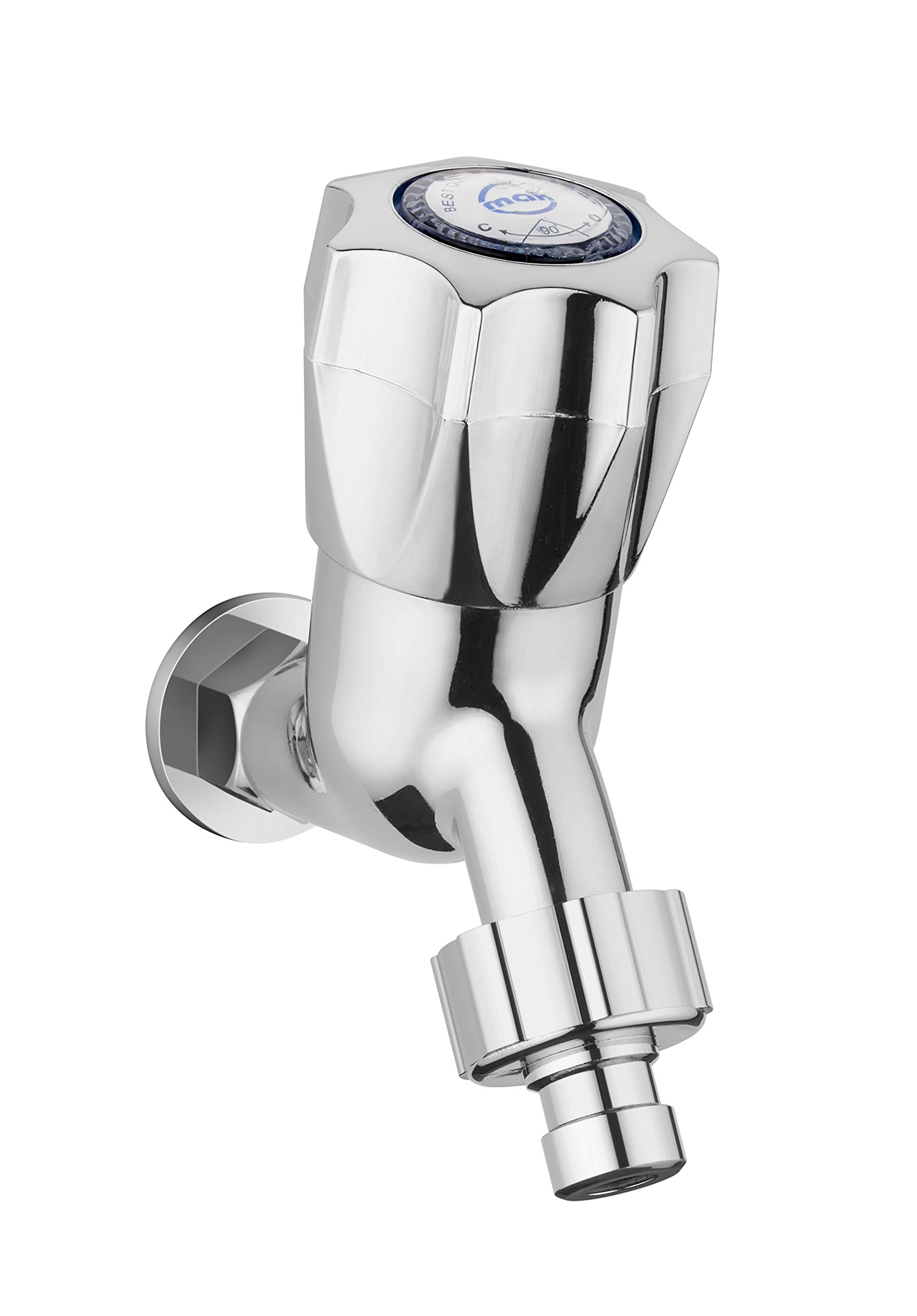 Nixnine Mak ABS Washing Machine Bib Cock Tap with ABS Flange and Water Saving Adapter 1/2 Inch Thread/for Hot & Cold Water, Bathroom, Washing Kitchen (C P Finish) (Regular) Pack of 1