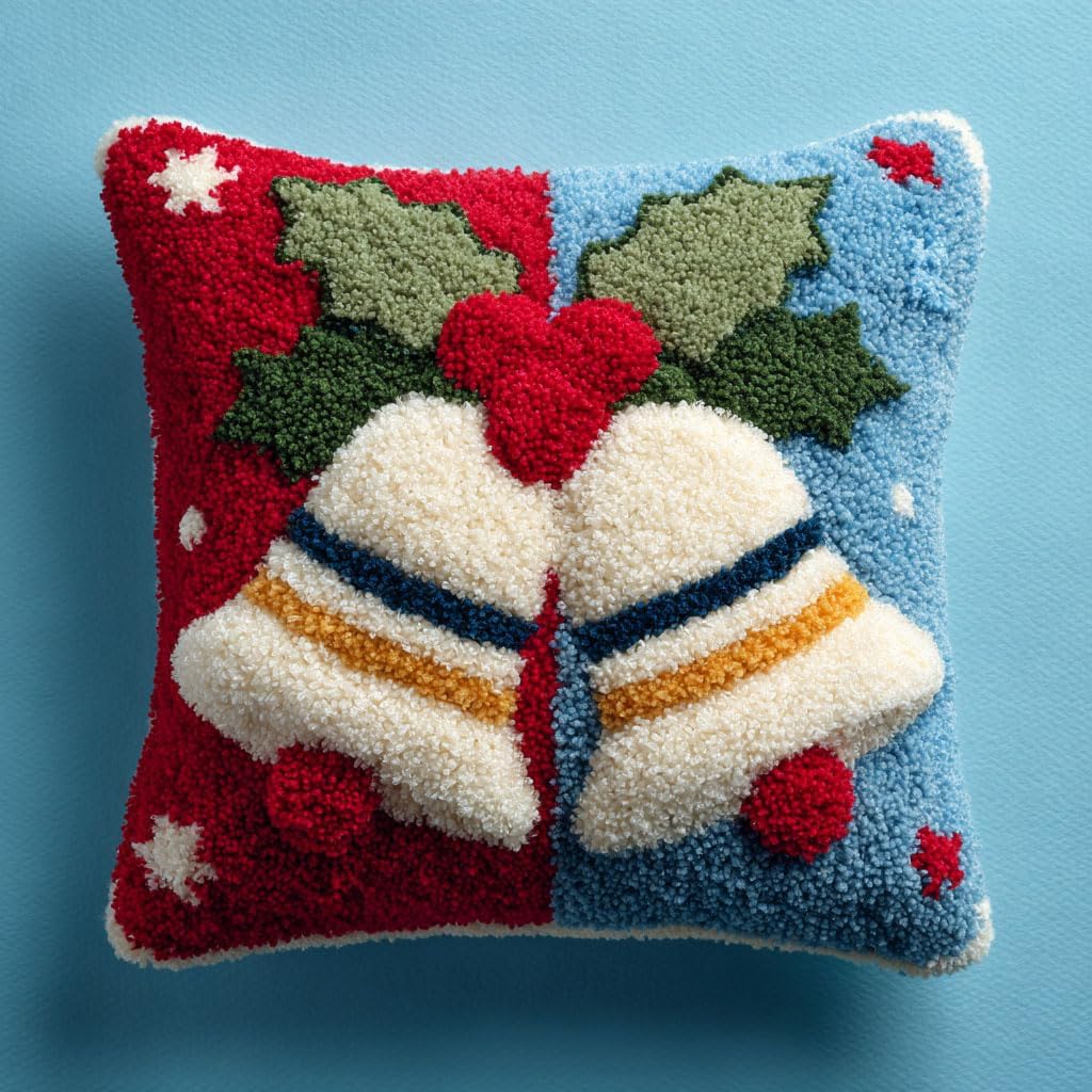 AMBATTERY DIY Latch Hook Cushion Kit Animal Dog Printed Pillowcase Crochet Yarns Hooking Handmade Pillow Cover Cushion Latch Hook Embroidery Kit 17x17inch