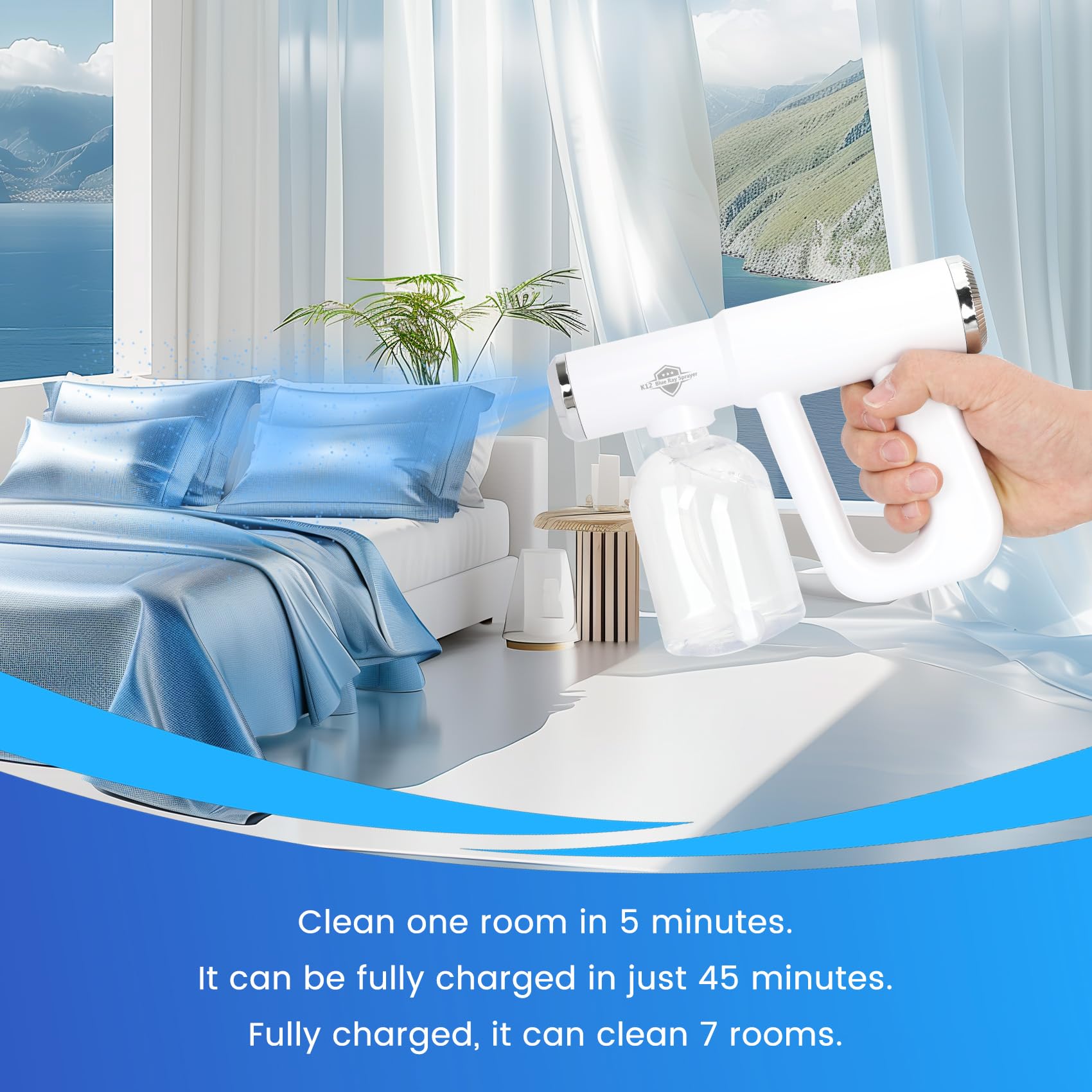 Fogger disinfettante, K12 Blue Ray Disinfettante Fogger Machine, ULV Nano Sanitizer Gun, Spruzzatore disinfettante portatile ricaricabile senza fili, Spruzzatore portatile elettrostatico per casa