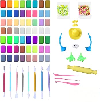 Air Dry Clay Adult Air Dry Ultra Light Magic Clay, No-Toxic Modeling Clay & Dough,Air Dry Clay Set   77 Piece Modelling Clay Kit with 56 Colours, Tools & Accessories   Soft Lightweight Craft [Energy Class B]