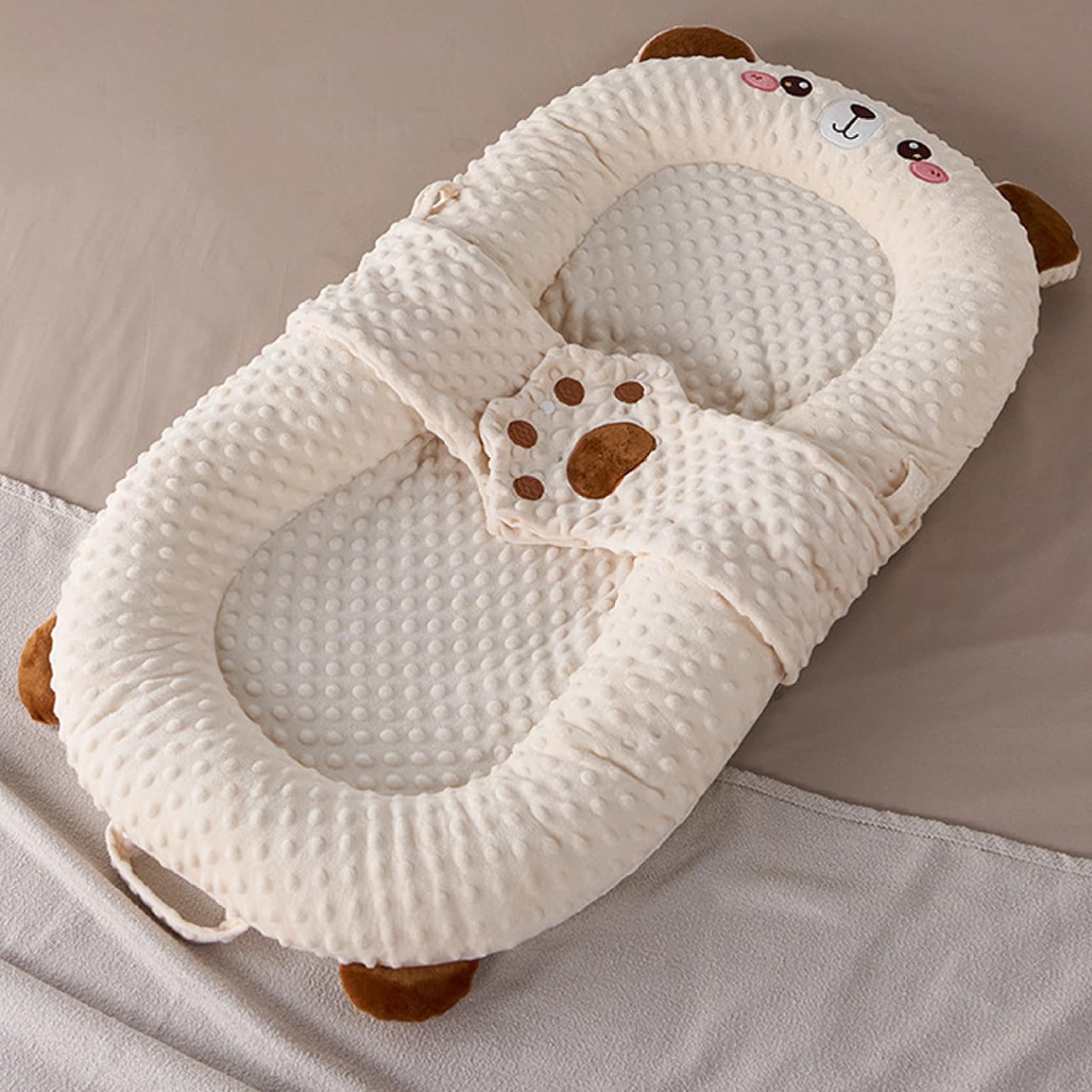 Chaise longue portable pour bébé, douce et confortable, oreiller réversible avec mains réconfortantes, nid de câlin amovible pliable avec poignée pour nouveau-né