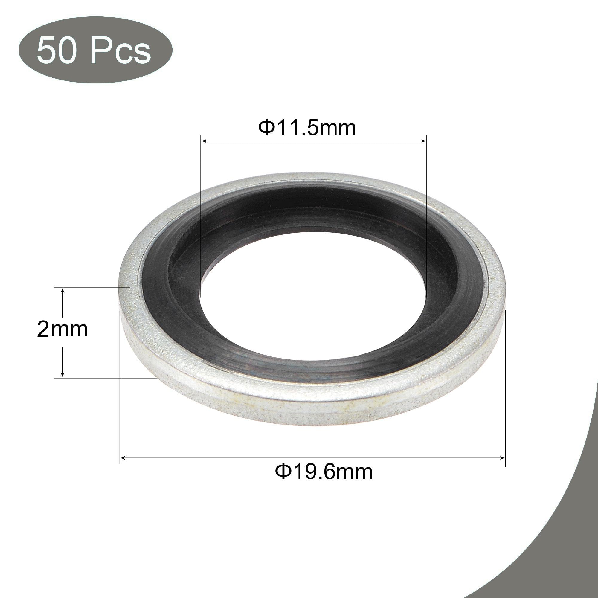 TA-VIGOR 50Pcs M14 Bonded Sealing Washers, 11.38 x 19.9 x 2mm Metric Flat Rubber Oil Ring Gaskets - Image 2