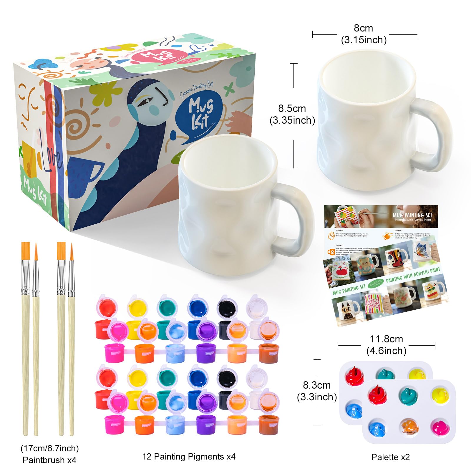 Roaxkois Kit de peinture en céramique - Comprend des tasses, des pinceaux, des peintures et des instructions de peinture - Kit de poterie pour la maison - Kit de bricolage pour adultes
