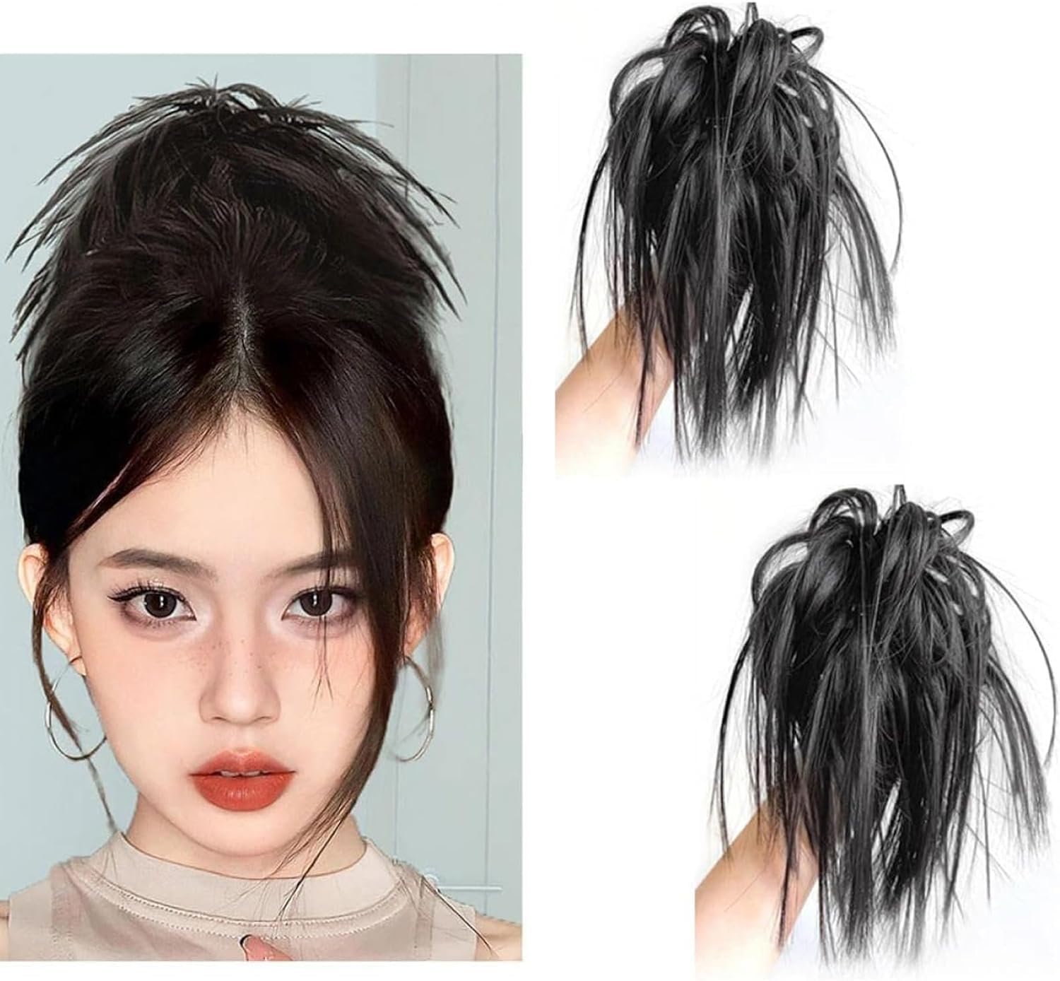 Miss Lirenn® Messy Bun Hair Extension Synthetic Claw Hair Bun Wavy Curly Chignon Hair Extensions Claw Clip Ponytail Hair Scrunchie with Clip for Women, 12 Inch Long, Black Color