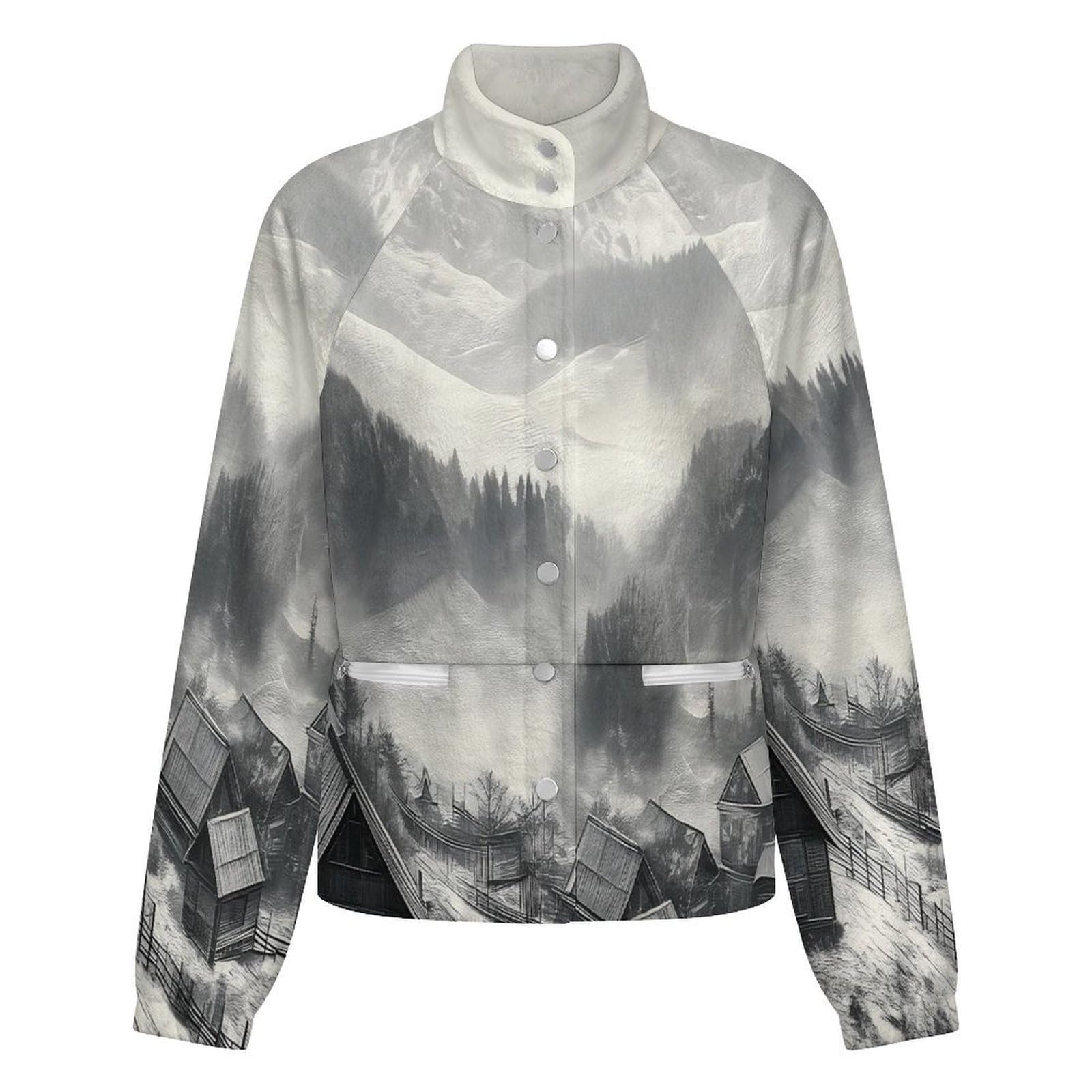 OFFSUM Veste Polaire Pour Femme - Paysage De Montagne Veste D'Hiver Coupe-Vent Pour Le Sport En Extérieur, Manteau Avec Poche, Cardigan Tendance.
