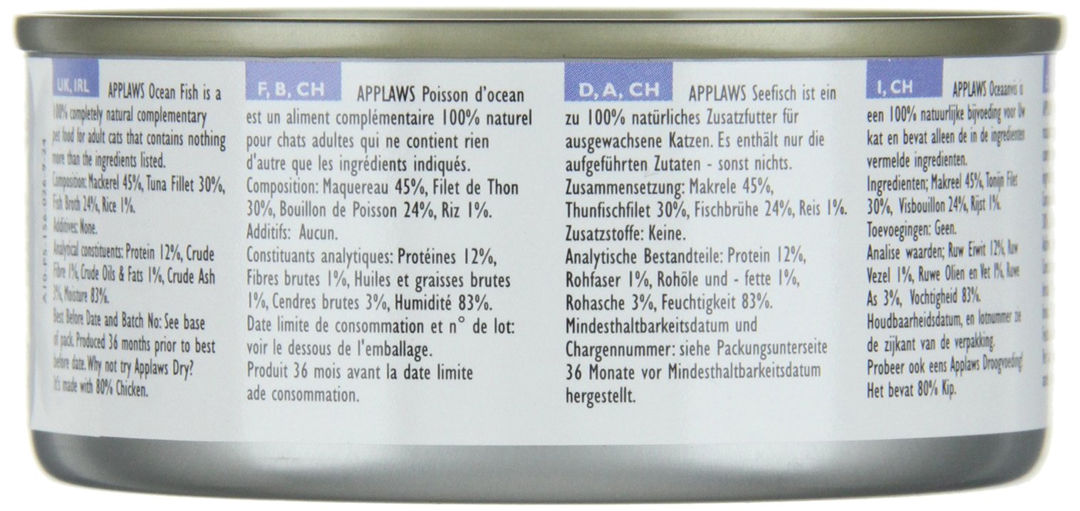 Applaws Lot de 24 boîtes de Poisson de mer pour Chat (24 x 156 g)