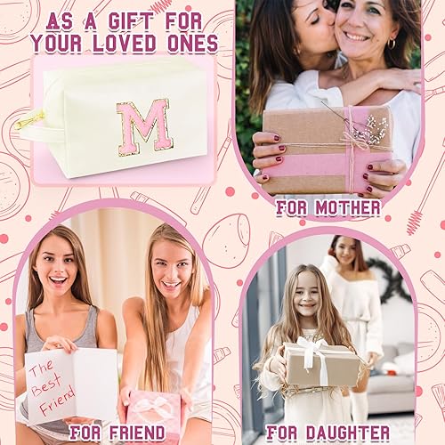 Miniatura 7 de Bolsa de maquillaje con inicial personalizada con asa, bolsa de cosméticos con bolsillo interior con cremallera, 8, 9, 10, 11, 12, 13, 14 años,