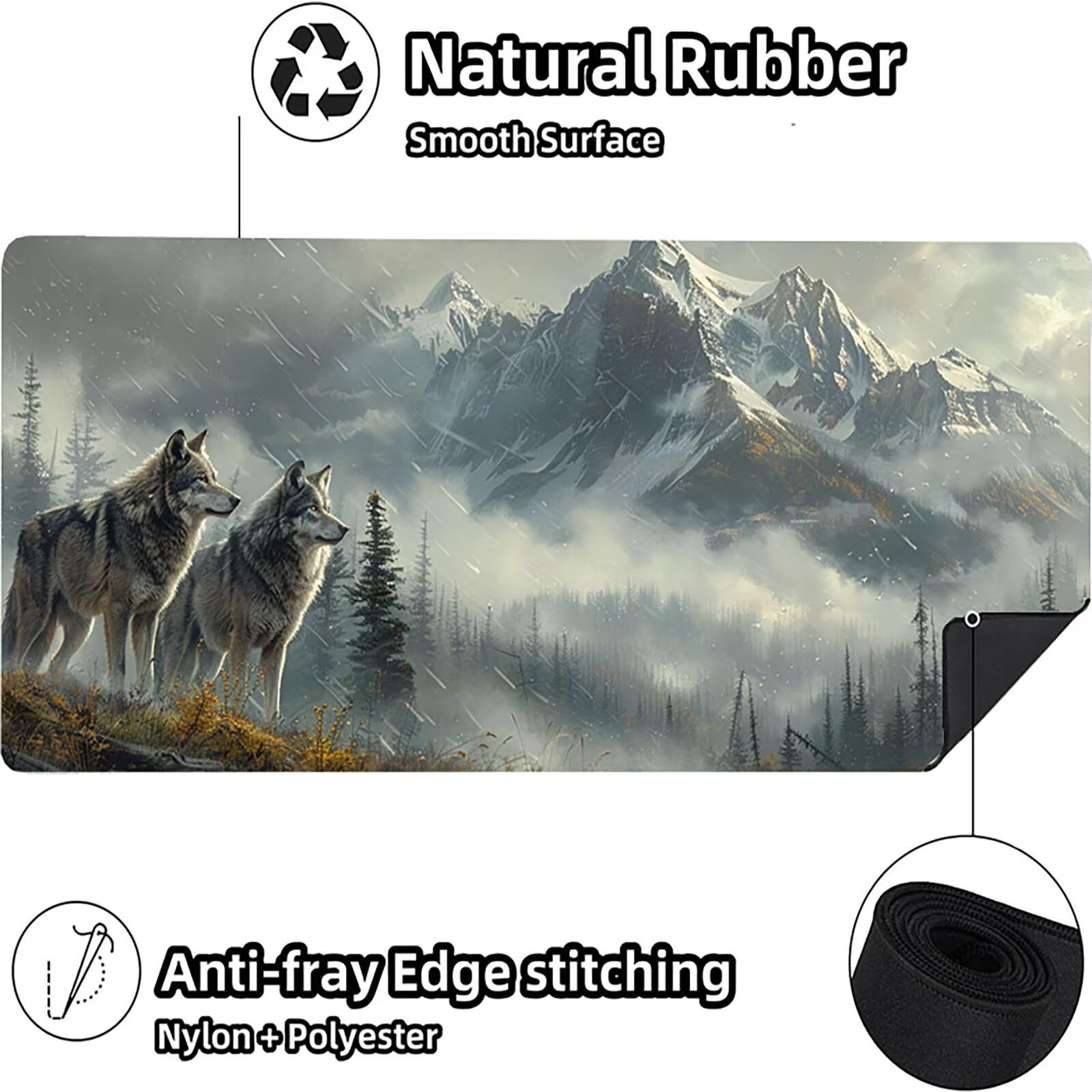 Tappetino Mouse XXL 1500 x 800 mm, Tappetino Mouse Lupo, Gaming Mousepad Migliorare la Velocità e la Precisione, Mouse Pad con Base in Gomma Antiscivolo, Ufficio Accessori Gaming, Grigio F-3027