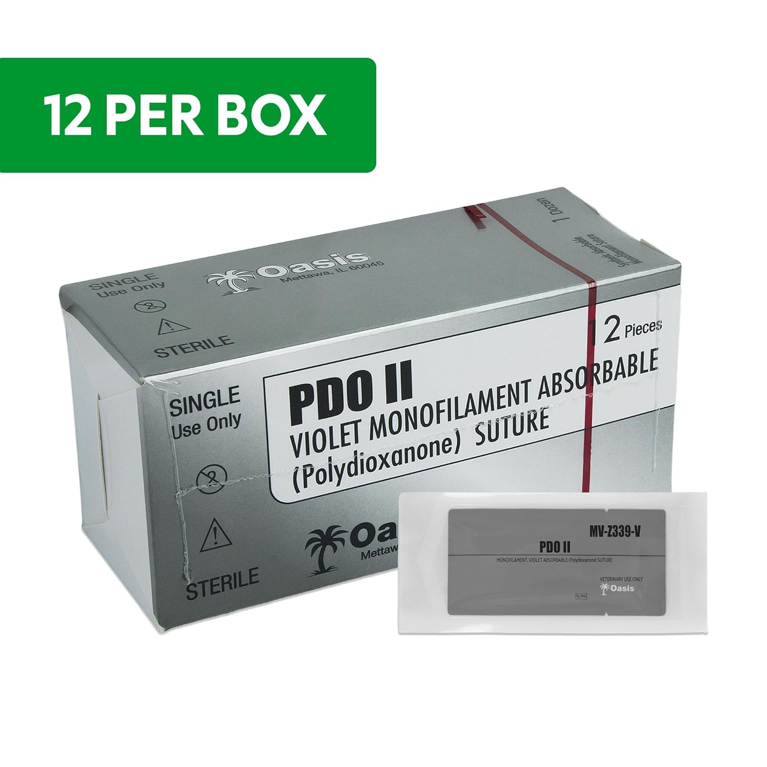Oasis Vet PDO (Polydioxanone) Surgical Suture, 2-0, (CT-1) 1/2 36/37mm Round Bodied Needle, 75cm, 12/Box, Veterinary Use