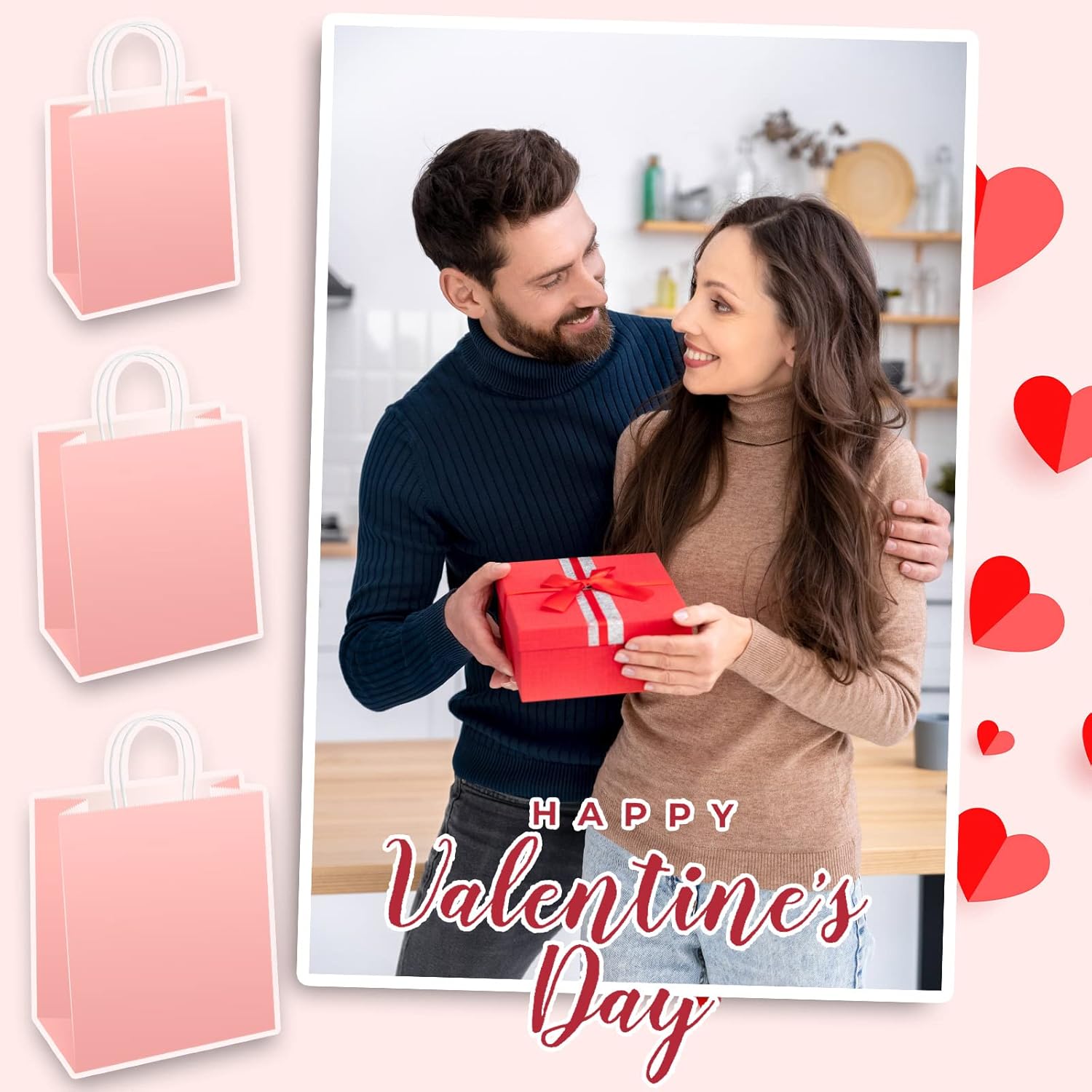 Sabary 75 Pcs Kraft Paper Gift Bags with Handles Paper Tote for Gift Bags Shopping Return Business Retail Party Merchandise, 3 Sizes(Pink) - Image 6