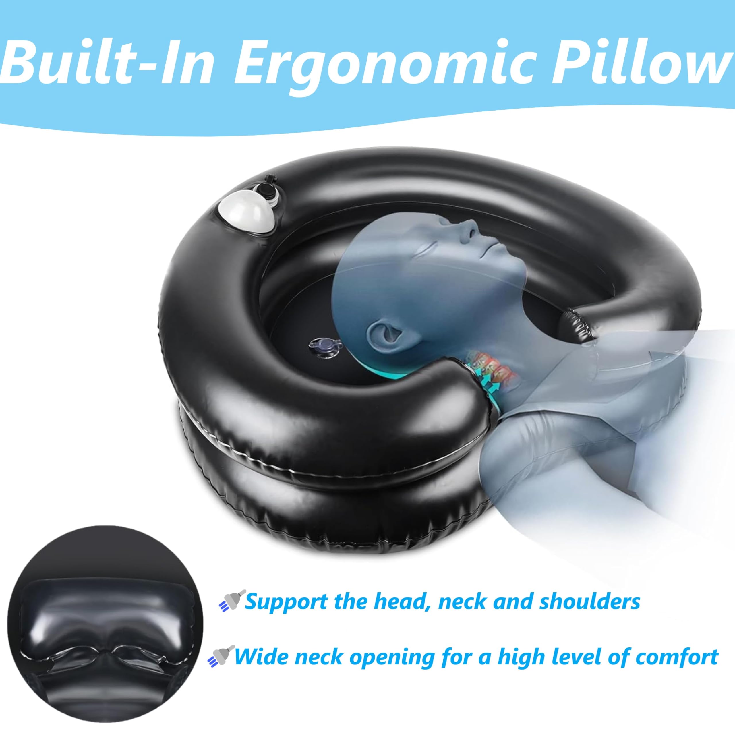 Lavabo gonflable pour cheveux, bol de shampooing portable pour personnes âgées, alités