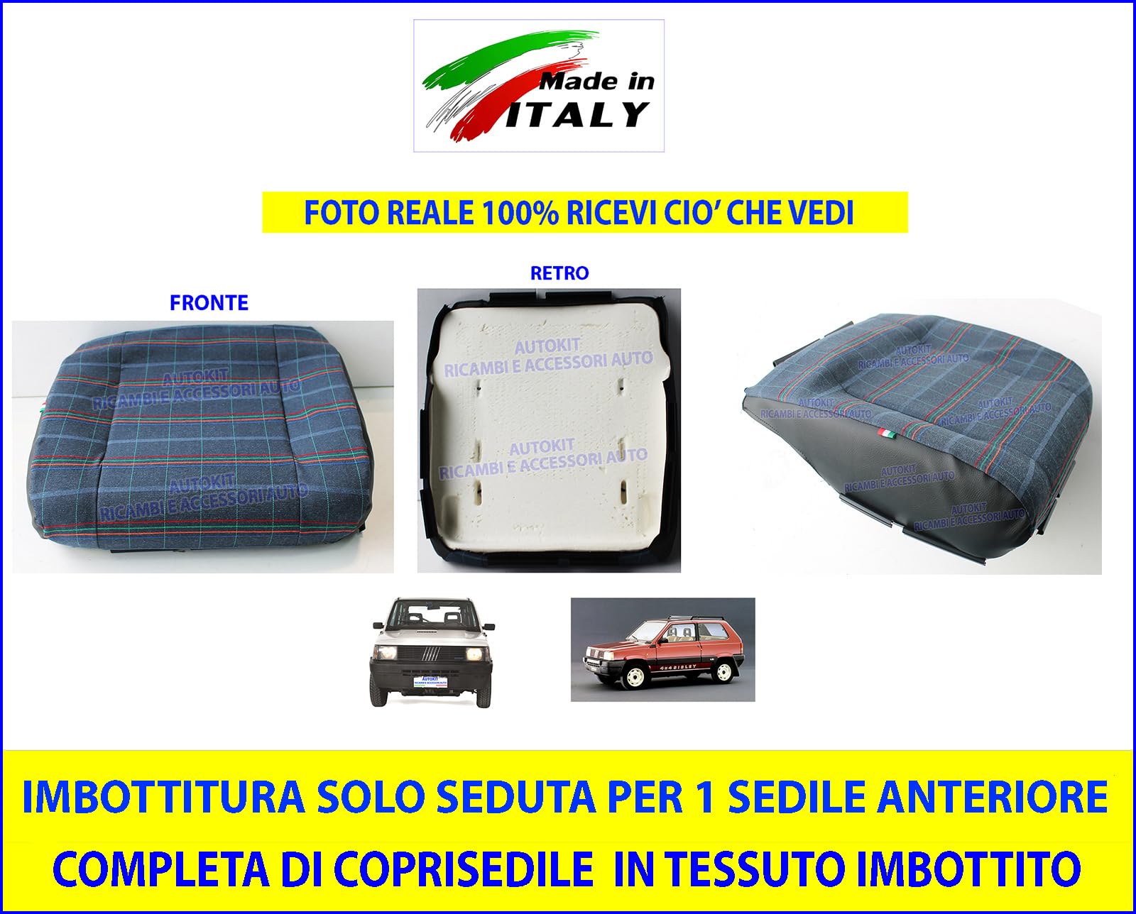 Generico Imbottitura Solo Seduta + Fodere Copri Sedile in Tessuto Imbottito per Fiat Panda 1° Serie Modello 141 Prodotte dal 1986 al 2003-20115