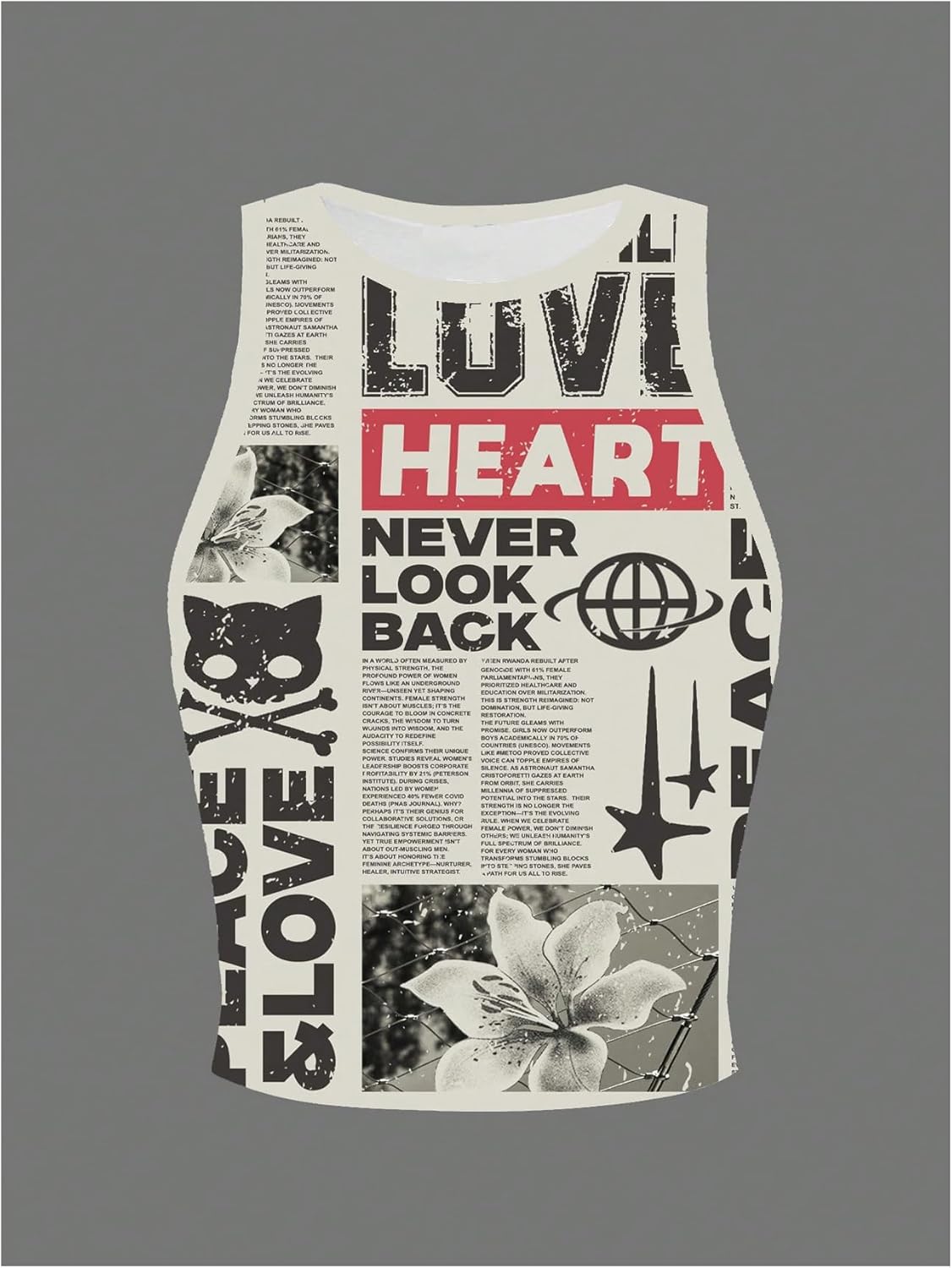 SOLY HUX Women's Y2k Tops Vintage Graphic Tank Top Sleeveless Tight Fitted Shirt Summer Concert Rave Outfits Beige Newspaper X-Large - Image 3