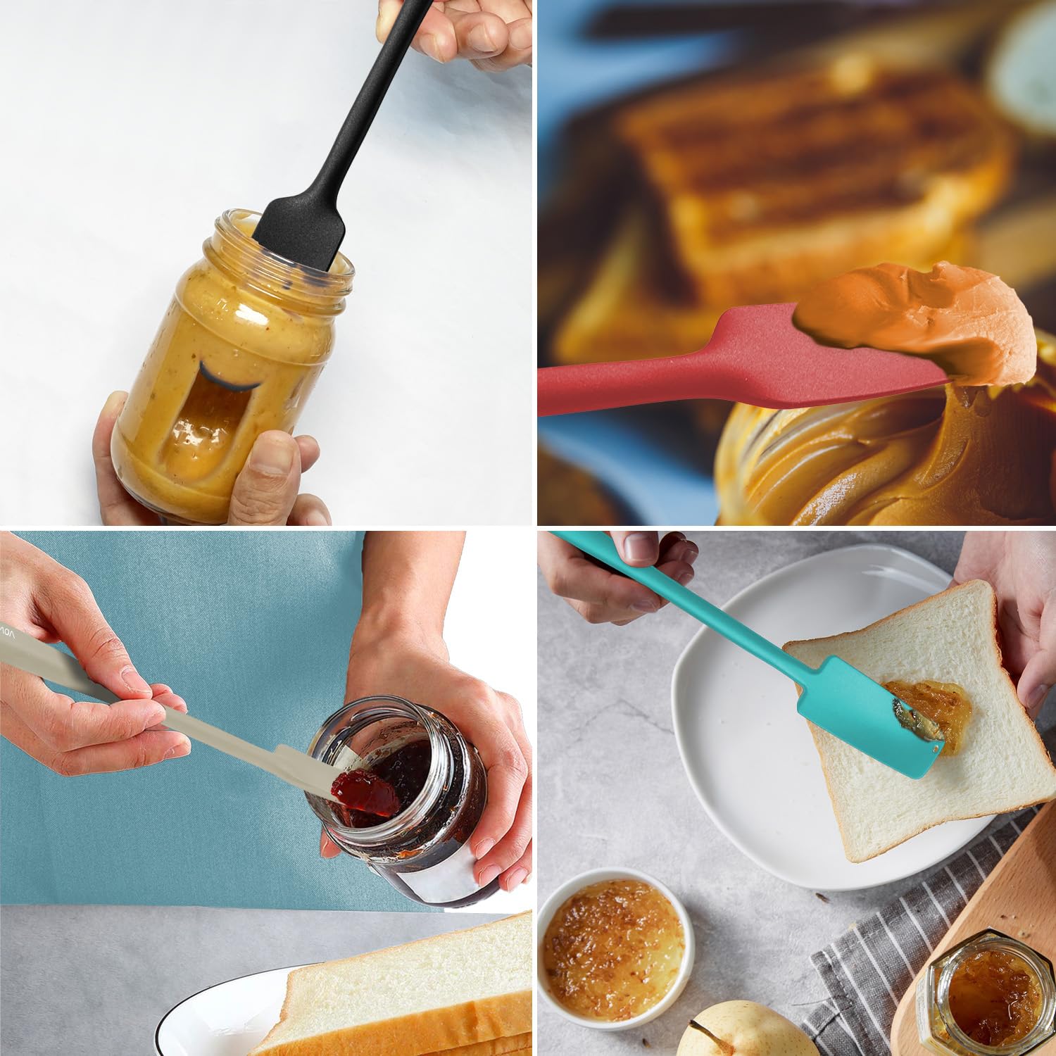 Paquete de 2 espátulas pequeñas de silicona con mango largo, espátula mejorada resistente al calor para utensilios de cocina antiadherentes, diseño sin costuras, núcleo de acero inoxidable, cuchara