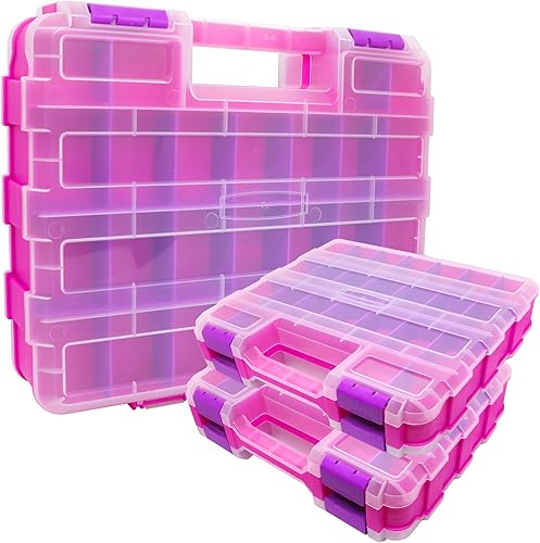 Miniatura 6 de Caja de herramientas rosa, caja de almacenamiento de piezas pequeñas de doble cara con separadores de plástico extraíbles para hardware, cuentas,