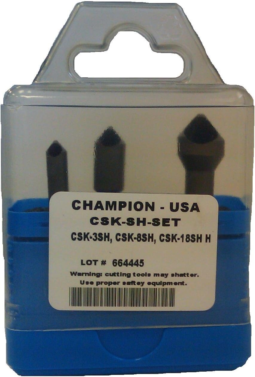 Champion CSK-3SH-SET Zero Flute 1/4-Inch Hex Countersink Set, 3-Piece