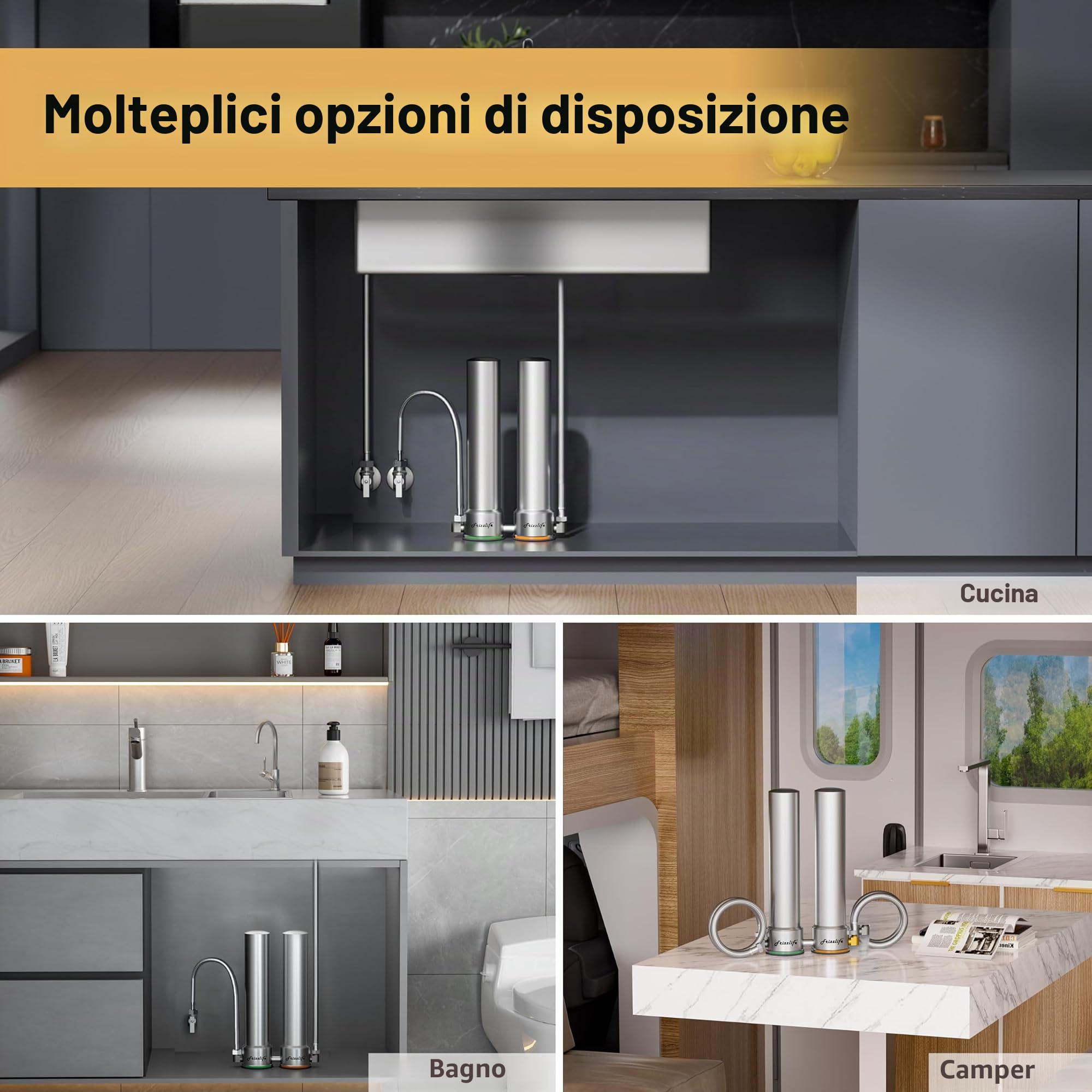 Frizzlife UDS99-S Sistema di filtraggio dell'acqua da sottolavello, filtrazione dell'acqua a 8 stadi con connessione diretta, 0,5 micron, riduzione del 99,99% di piombo, cloro, metalli pesanti，UDS99-S