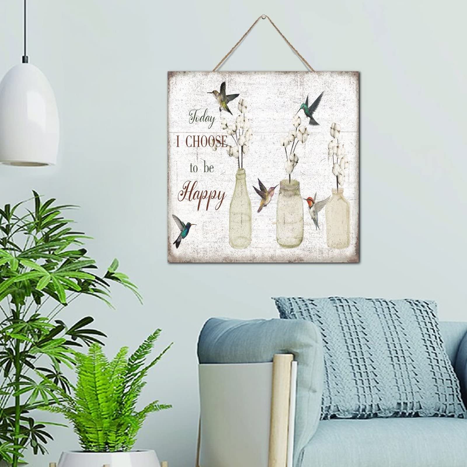 Cadre bois colibri vieilli tableau floral vintage salon et chambre coucher
