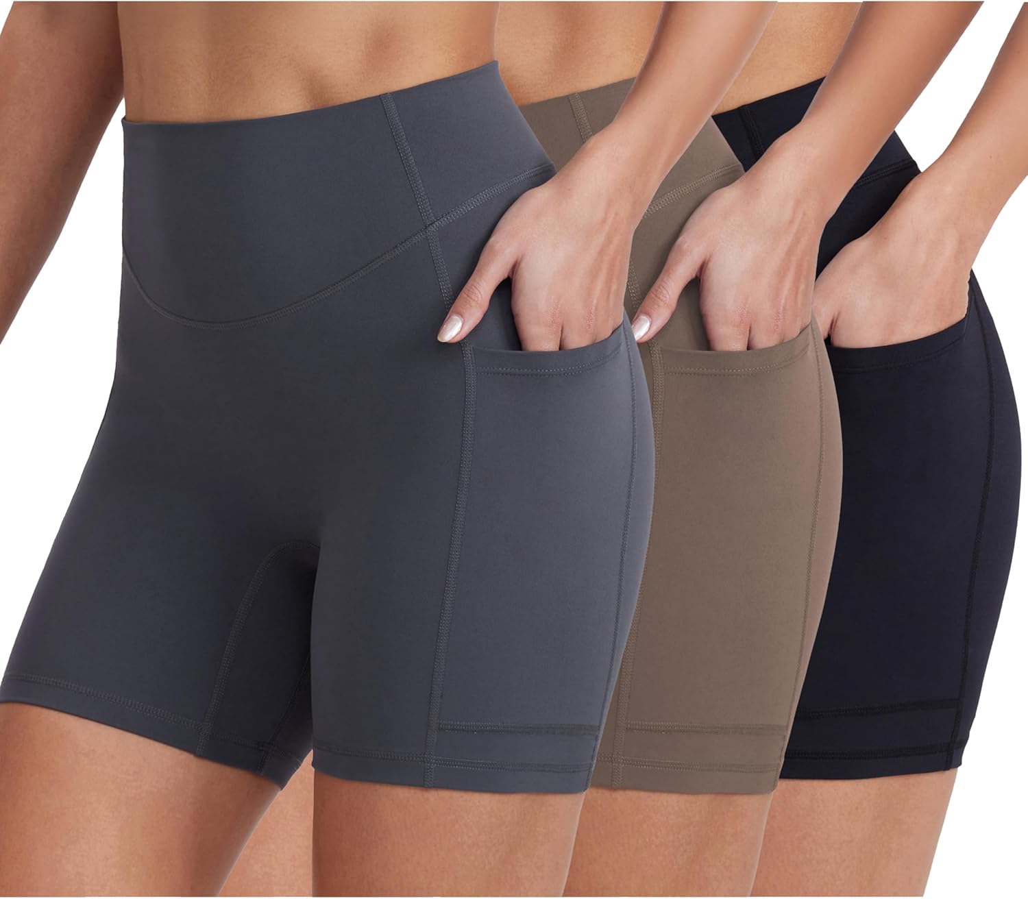 Biker Shorts for Women with Pockets, 5"/8" Spandex Workout Shorts, Lightweight for Summer Cycling Running Yoga Gym