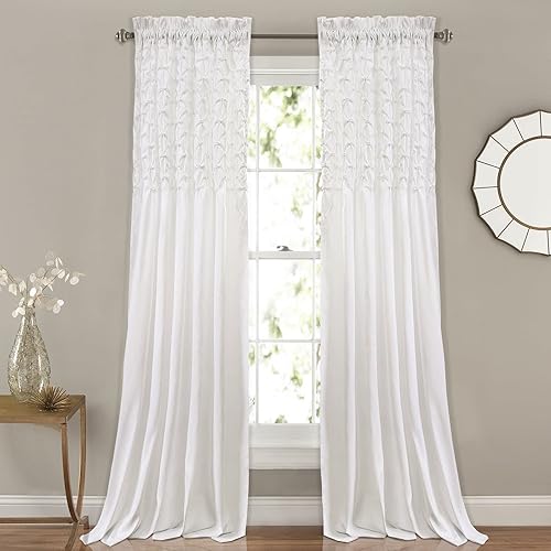 Lush Decor Bayview - Par de paneles de cortinas para ventana, 95 pulgadas de largo x 54 pulgadas de ancho, color blanco
