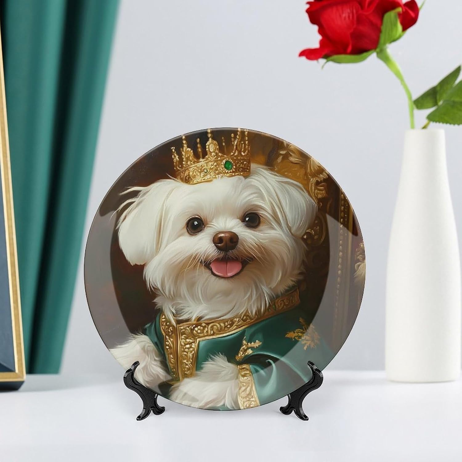Royal Maltese Dog Bone China Decorative Porcelain Plates Dinnerware Ornaments