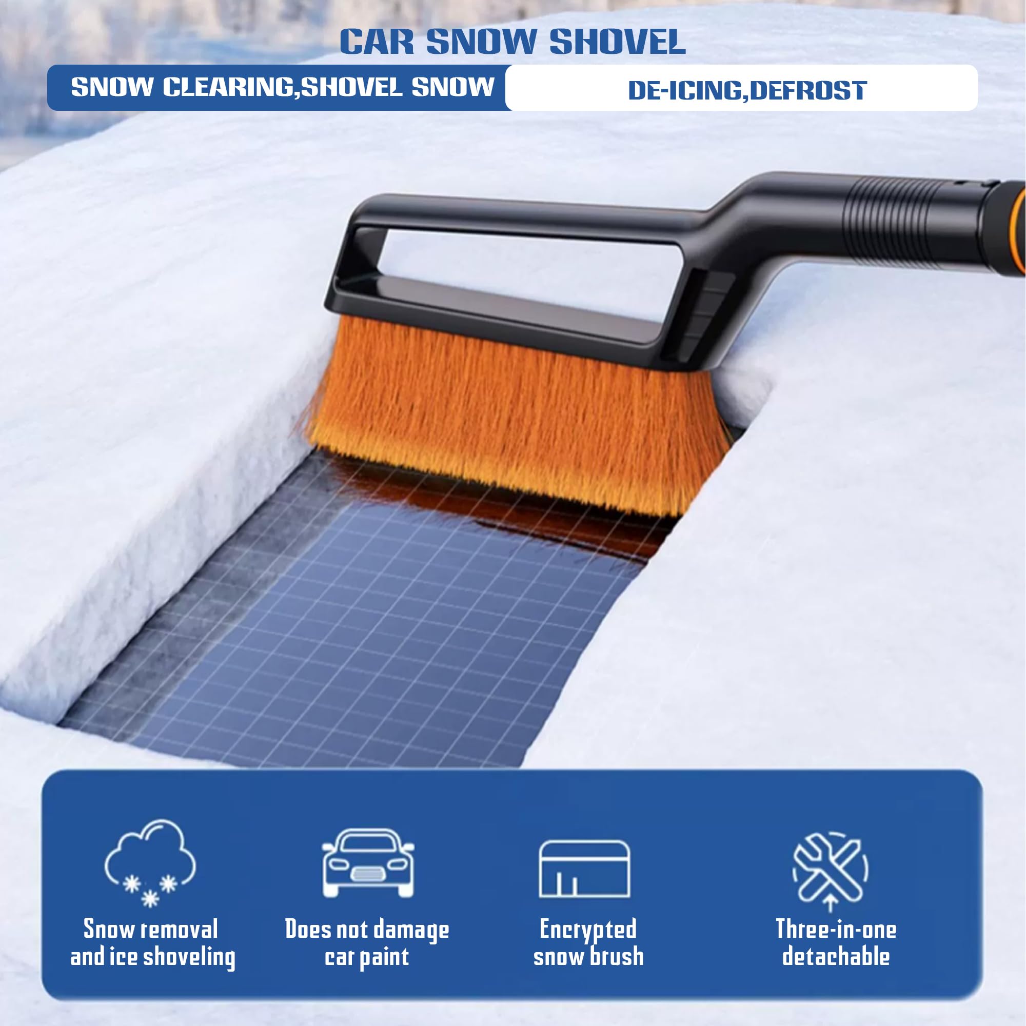 Cepillo de Nieve y rascador de Hielo para Coche con Agarre ergonómico de Espuma, Cepillo de Nieve de 68 cm para Quitar la Nieve, Mango de Aluminio Extensible, Pala de Nieve