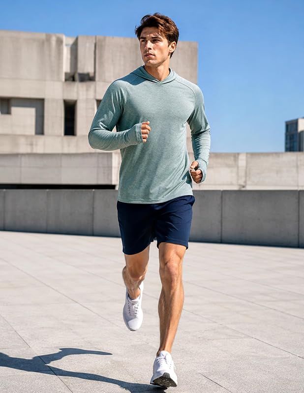 MIER Men's UPF 50+ Sun Hoodie Quick Dry Long Sleeve Shirts, Haze Blue, L image 3