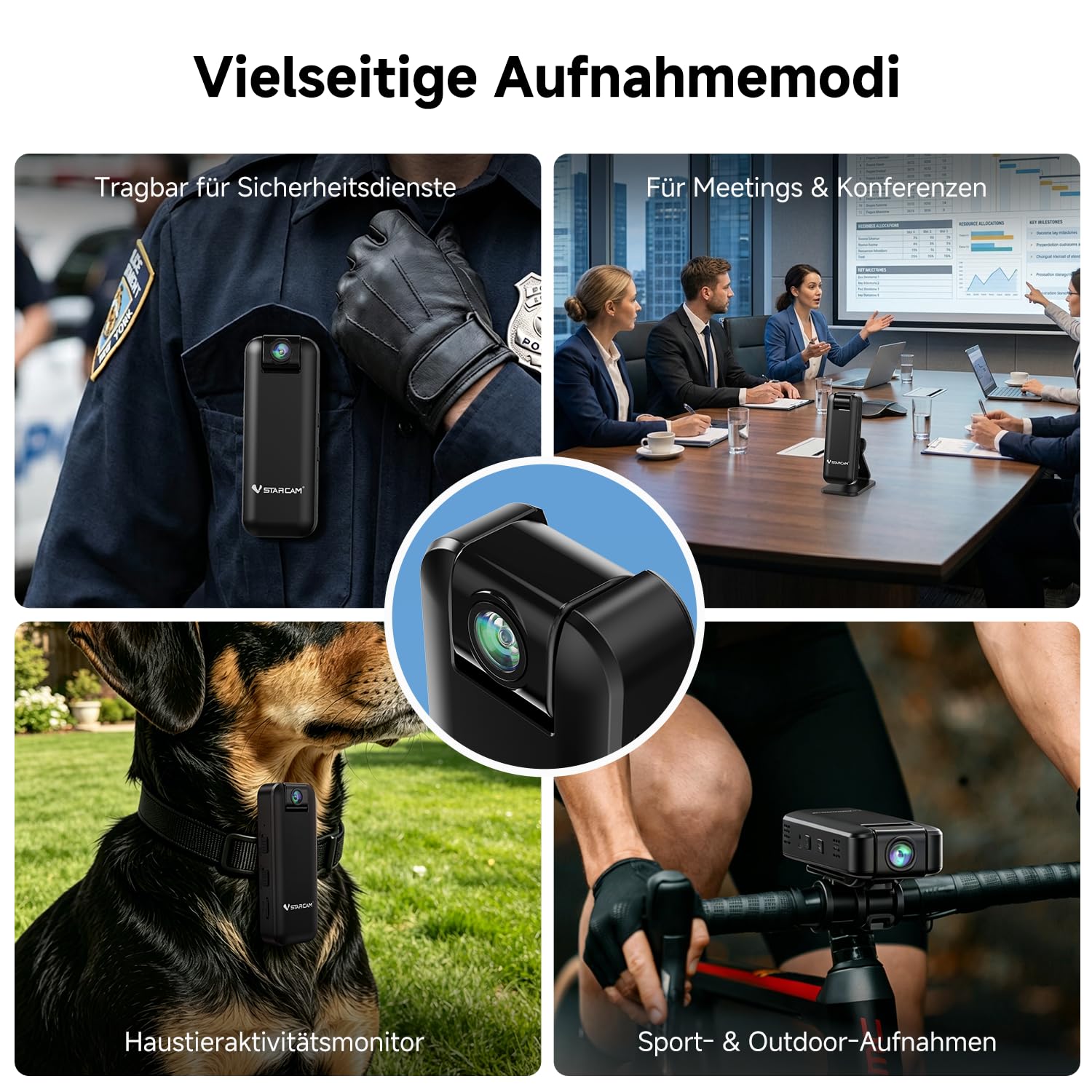 VSTARCAM 2K Bodycam Mini mit Tonaufnahme und 64GB Speicherkarte, 180° Drehobjektiv, IR Nachtsicht, 1500mAh Akku, Tragbare Körperkamera für Fahrrad, Vlogging und Meetings