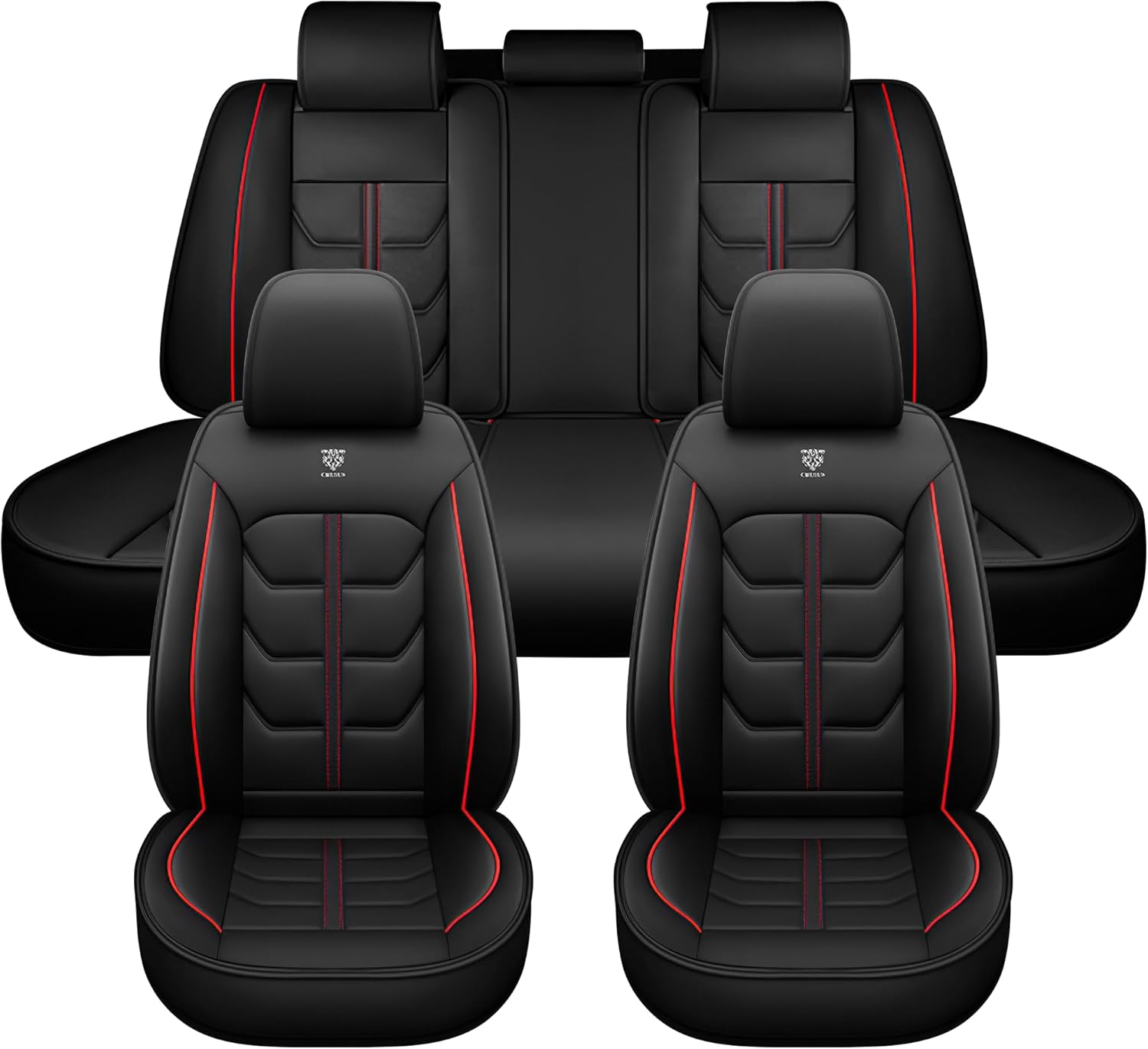 Seat Covers Full Set,Classic Seat Cover for Jeep Renegade 2015-2023,Non-Slip Leather Car Seat Covers Waterproof Soft Auto Cushion Covers with Airbag(Full Set,Red and Black)