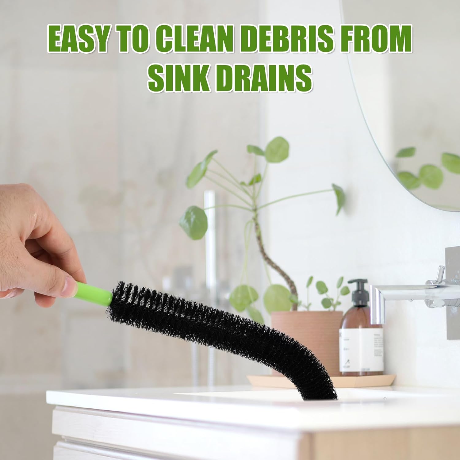 2pcs Sink Drain Brush, Bathroom Hair Clog Cleaner Nylon Stainless Steel Long Pipe Cleaners Dryer Lint Vent 17in Flexible Long Cleaning Brush for Toilet Floor Drain Kitchen Sewer Drain